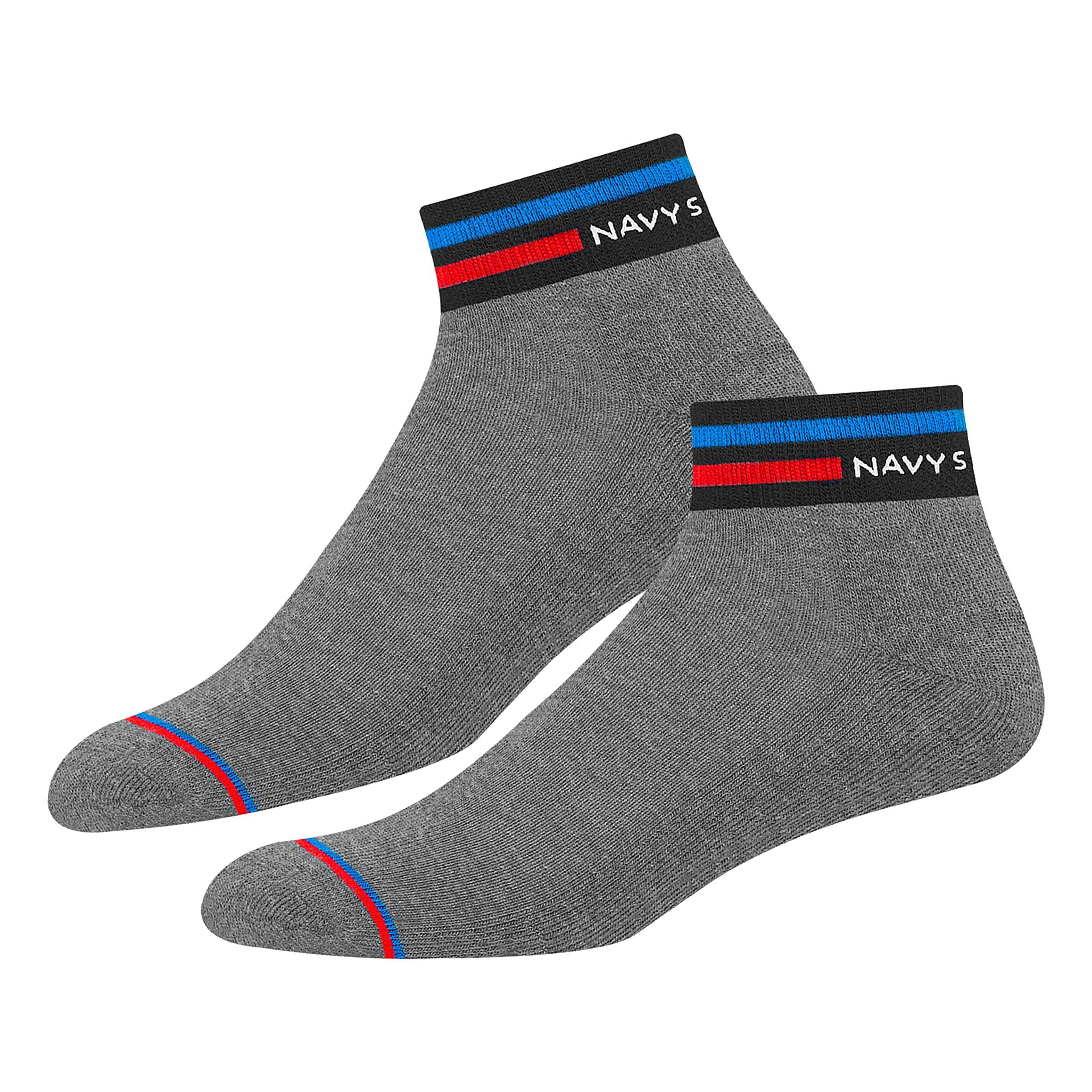 NAVYSPORT Men Ankle Length Cotton Socks - Grey Black - Image 5