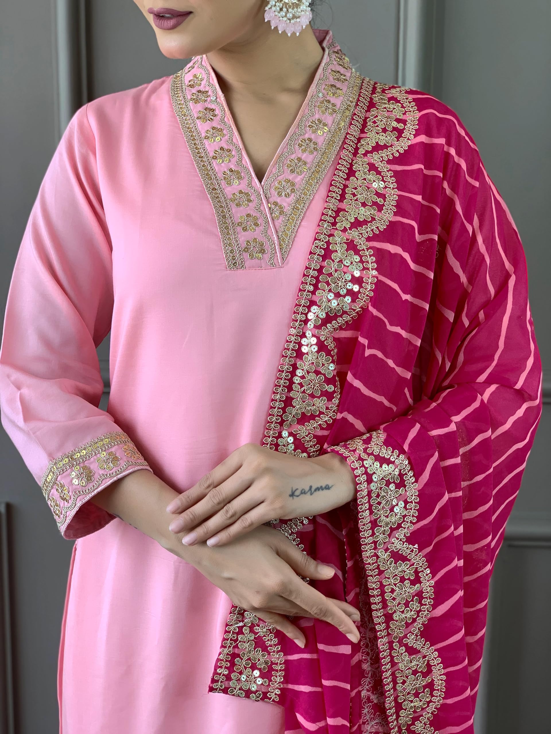 Naixa Women's Pink Embroidered Kurta Set - Image 5