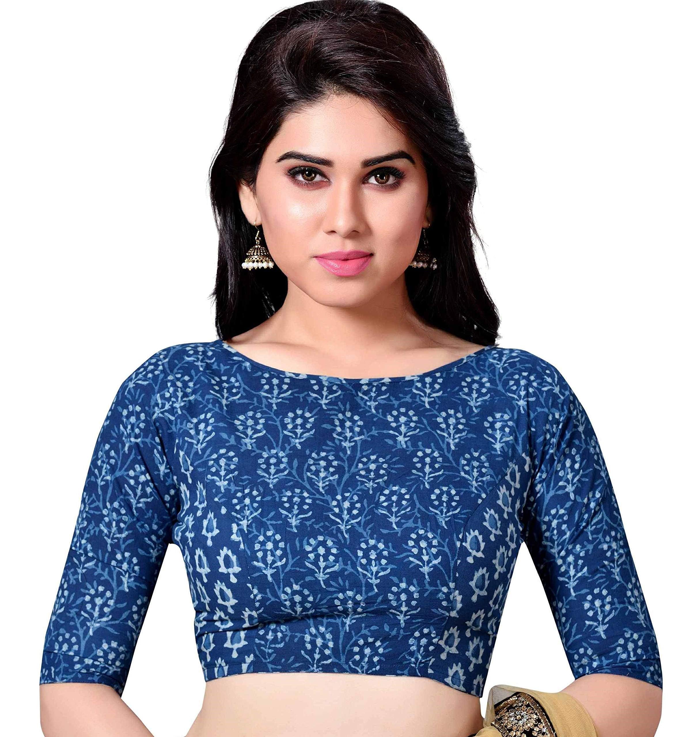 Studio Shringaar Women Cotton Jaipuri Saree Blouse - Indigo Blue - Image 4