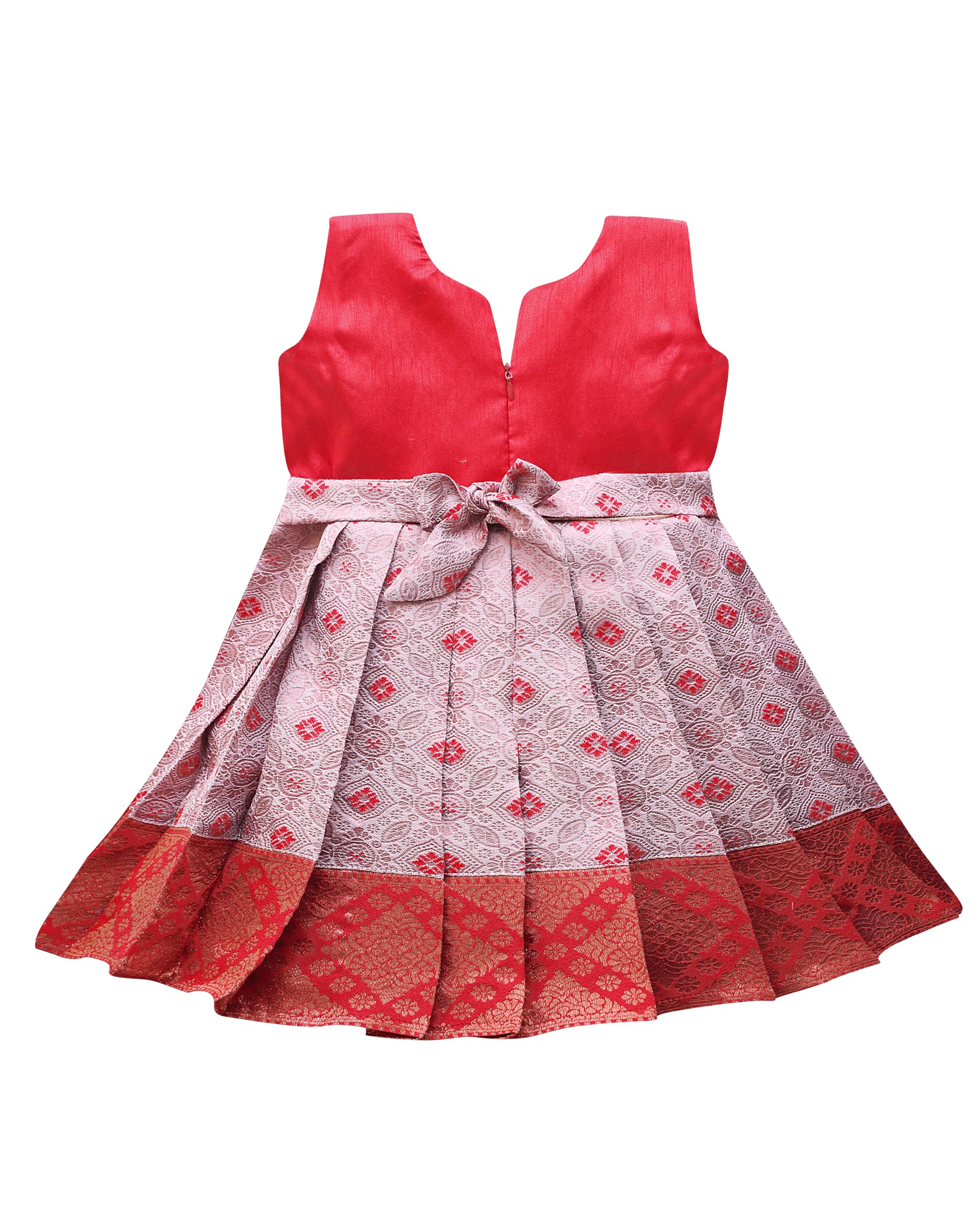 PW PLATYPUS WORLD Pattu Pavadai Silk Frock - Red - Image 2