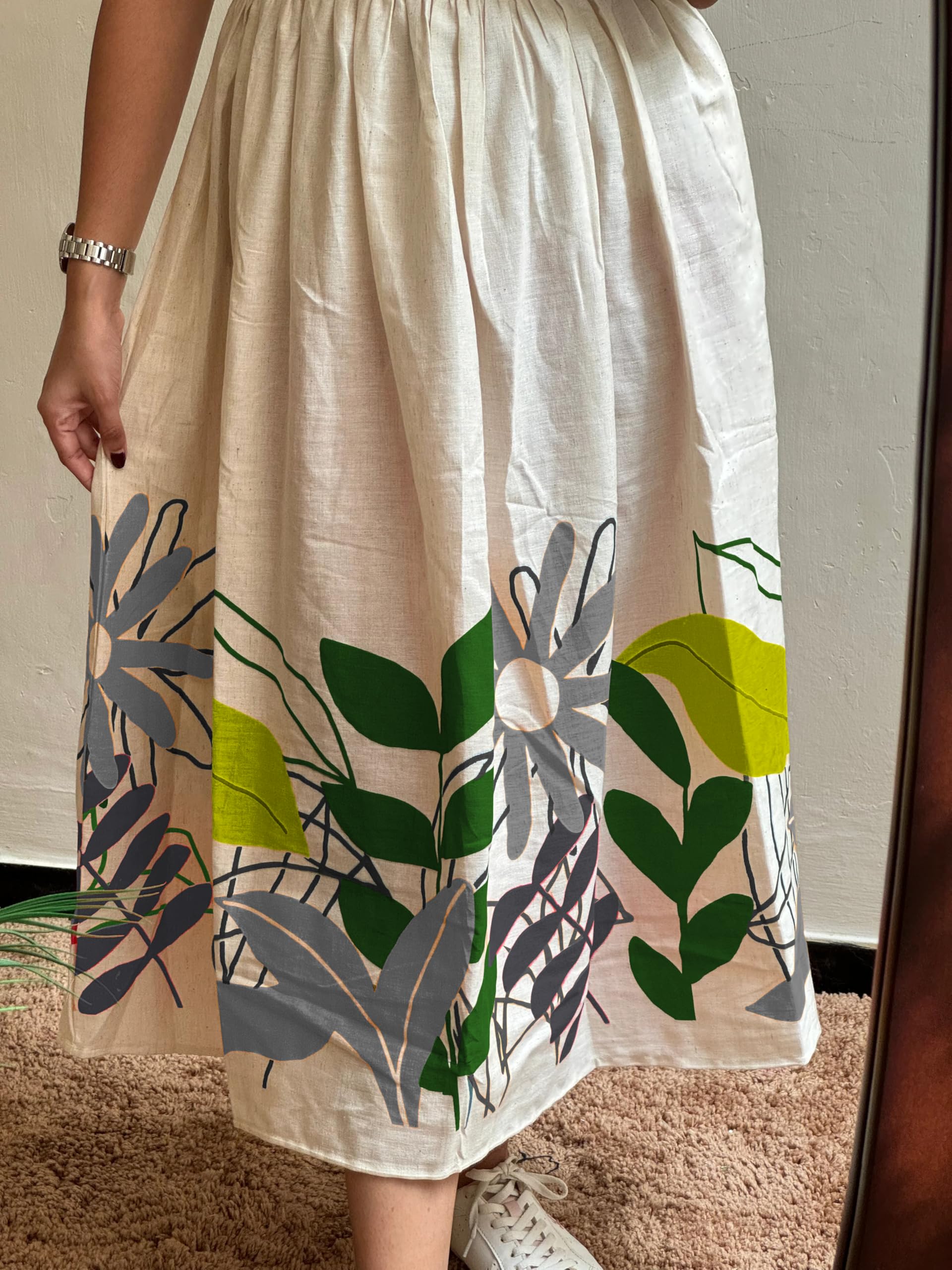 Shasmi Floral Print Midi Dress - Beige Green Grey - Image 3