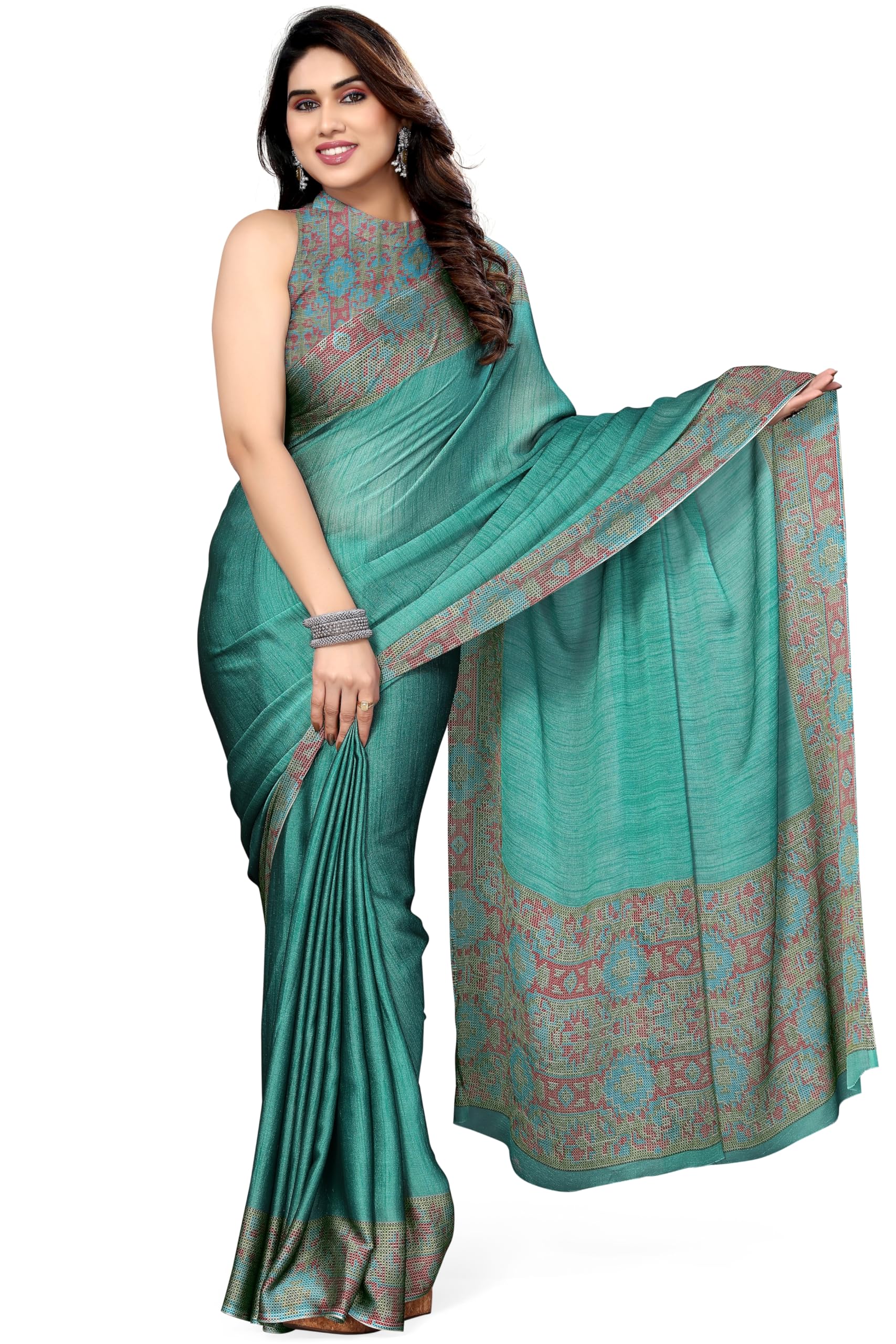 MIRCHI FASHION Teal Grey Chiffon Saree for Women
