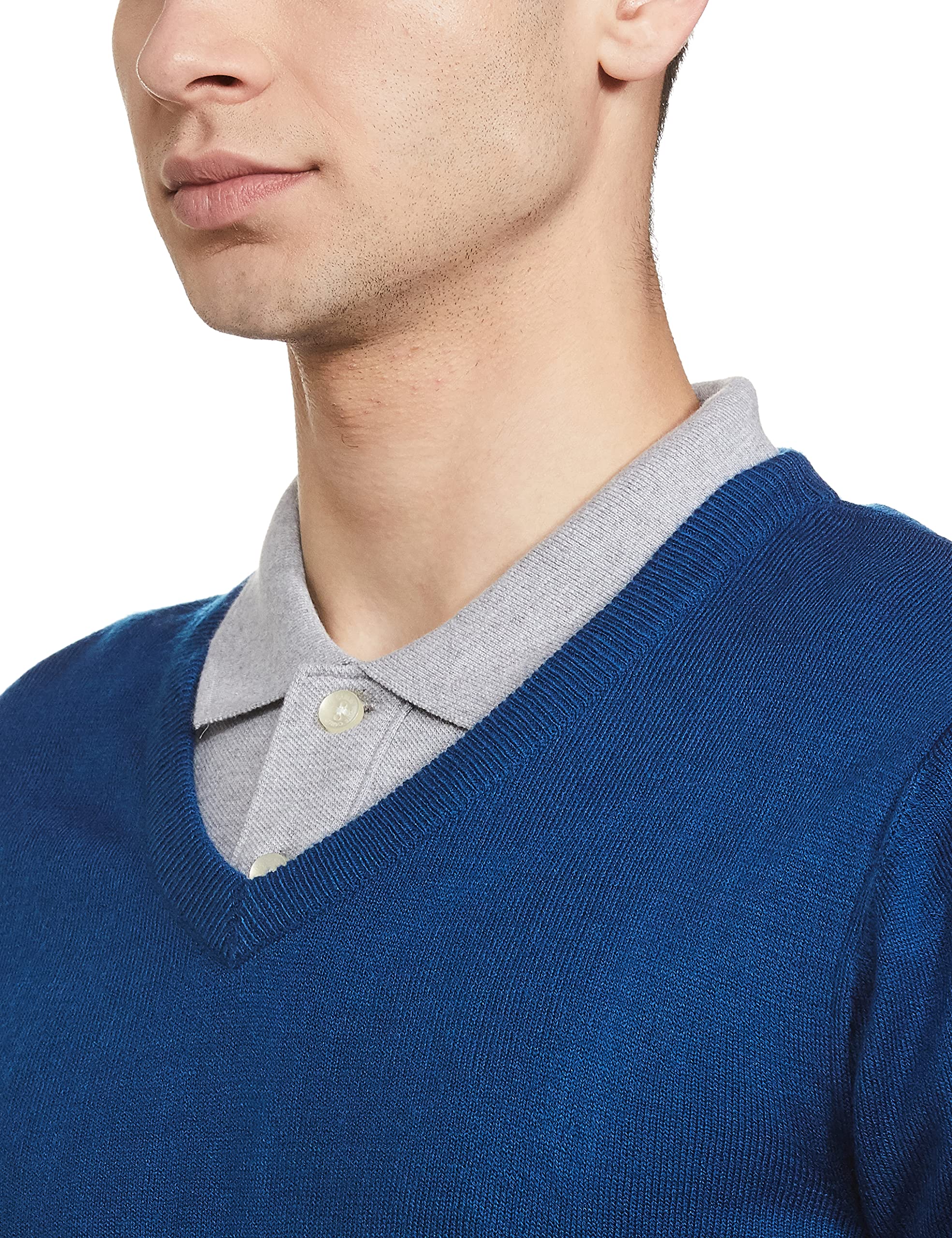 Symbol Men Acrylic V-Neck Sweater - Mid Blue - Image 3