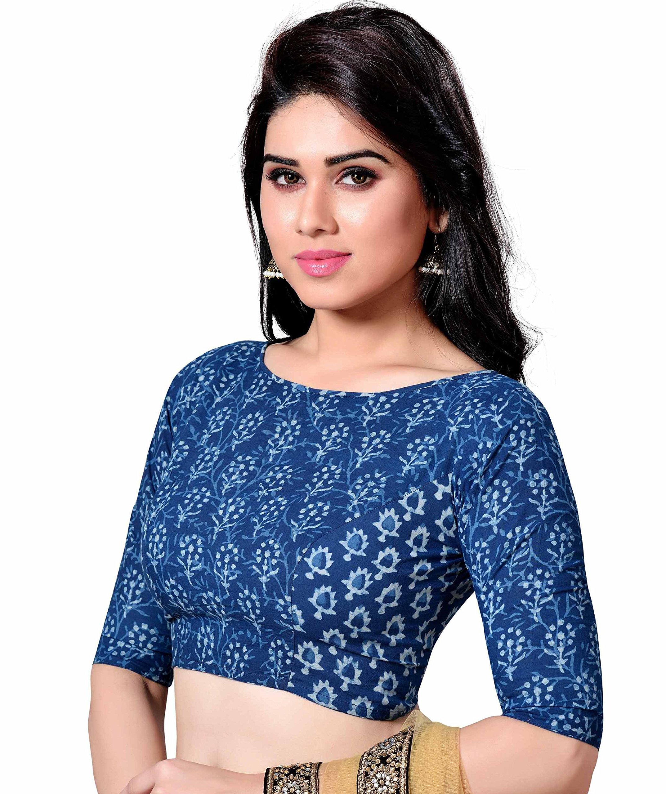 Studio Shringaar Women Cotton Jaipuri Saree Blouse - Indigo Blue - Image 2
