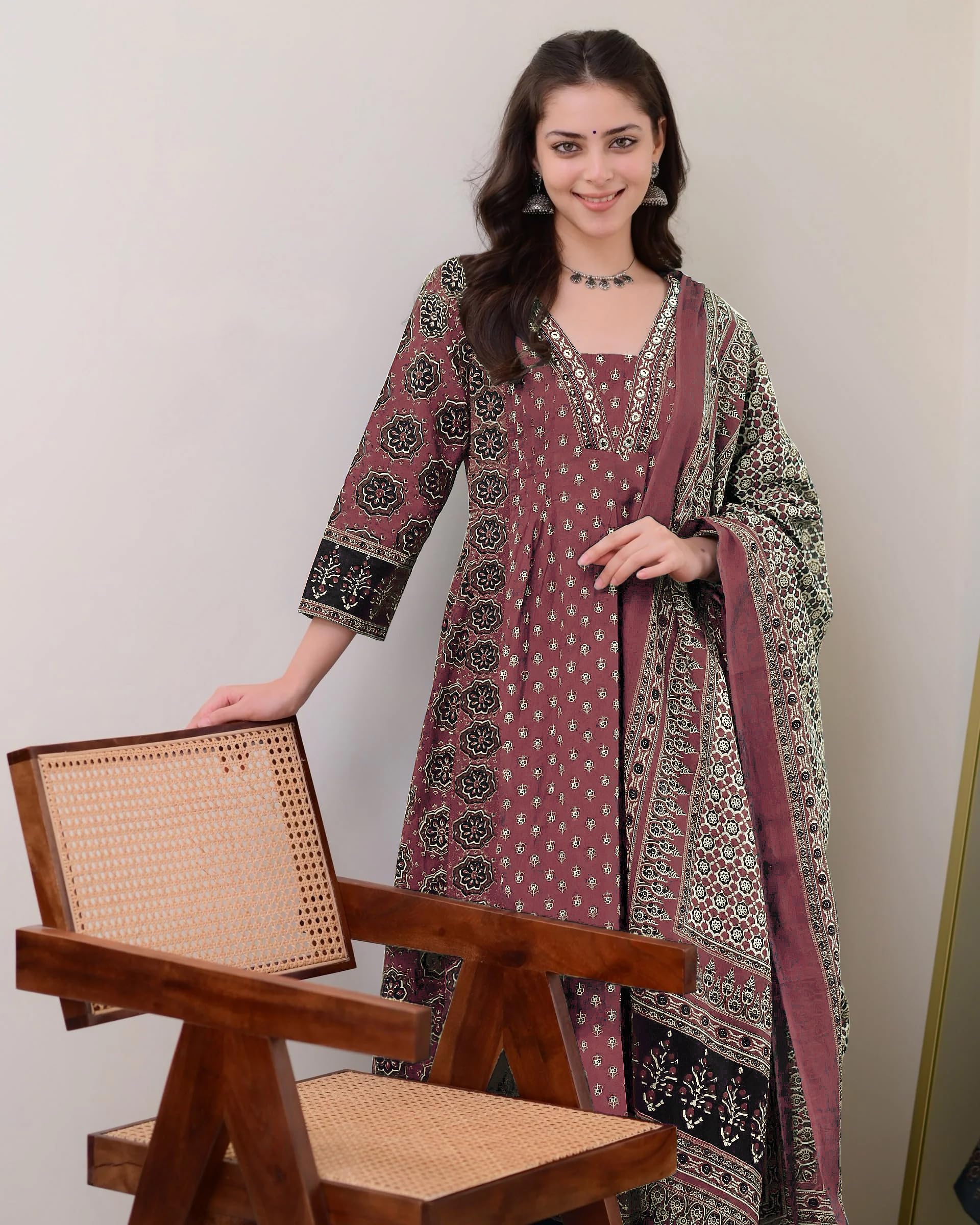 Anarkali Kurta Set with Palazzo & Dupatta - Purple for Women - Image 4