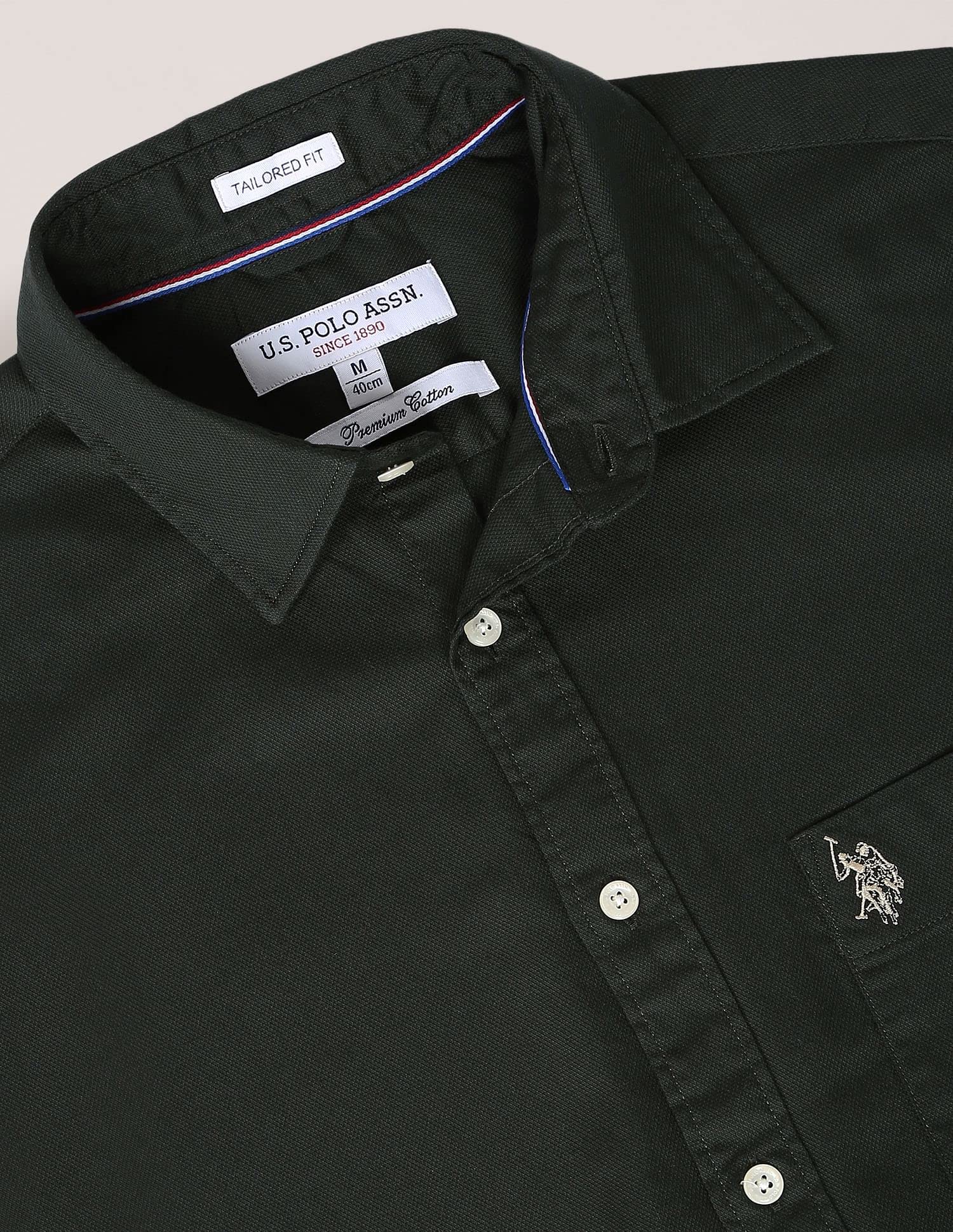 U. S. POLO ASSN. Men's Cotton Solid Shirt - Dark Green - Image 3