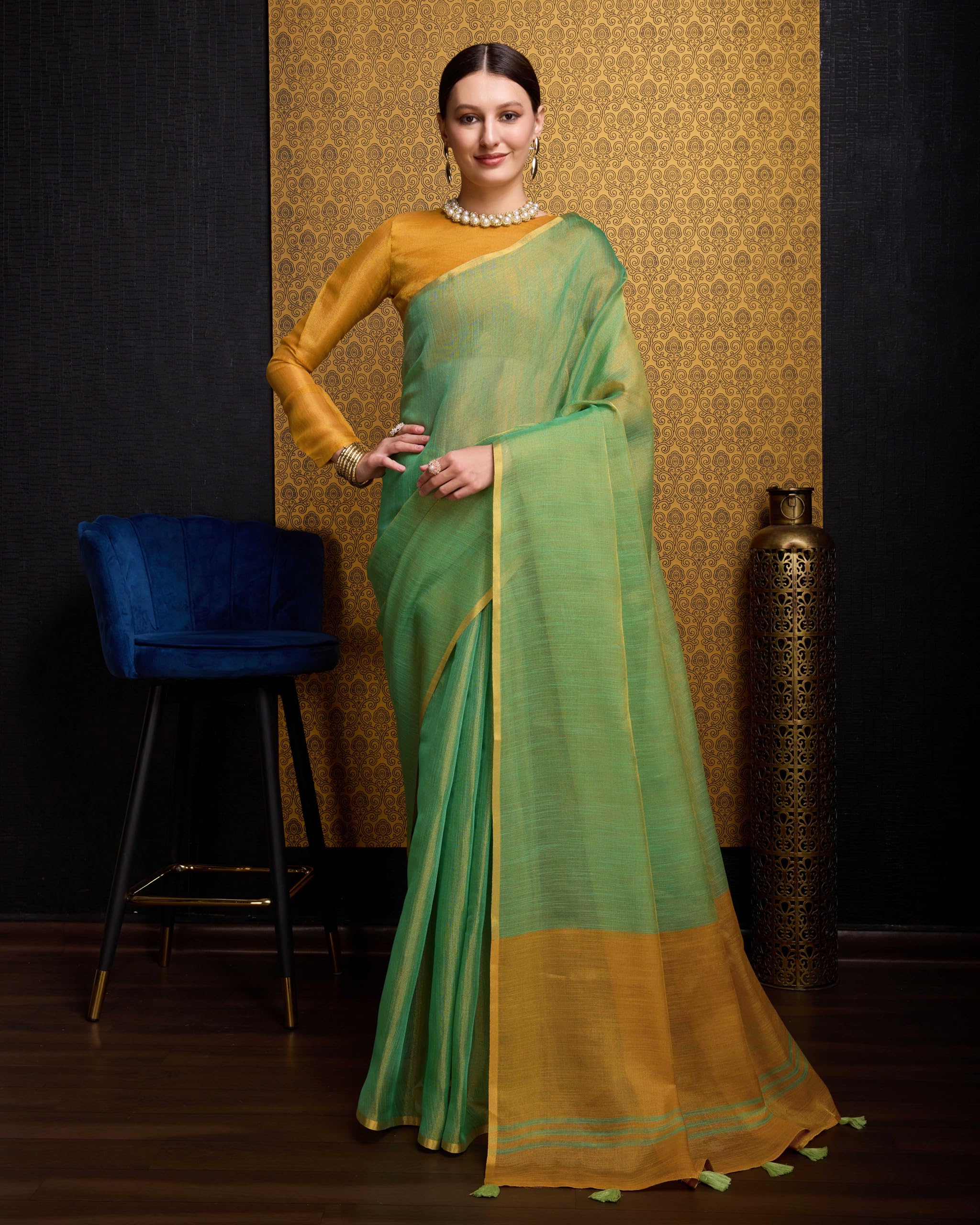 SWORNOF Women's Linen Cotton Saree - Image 2