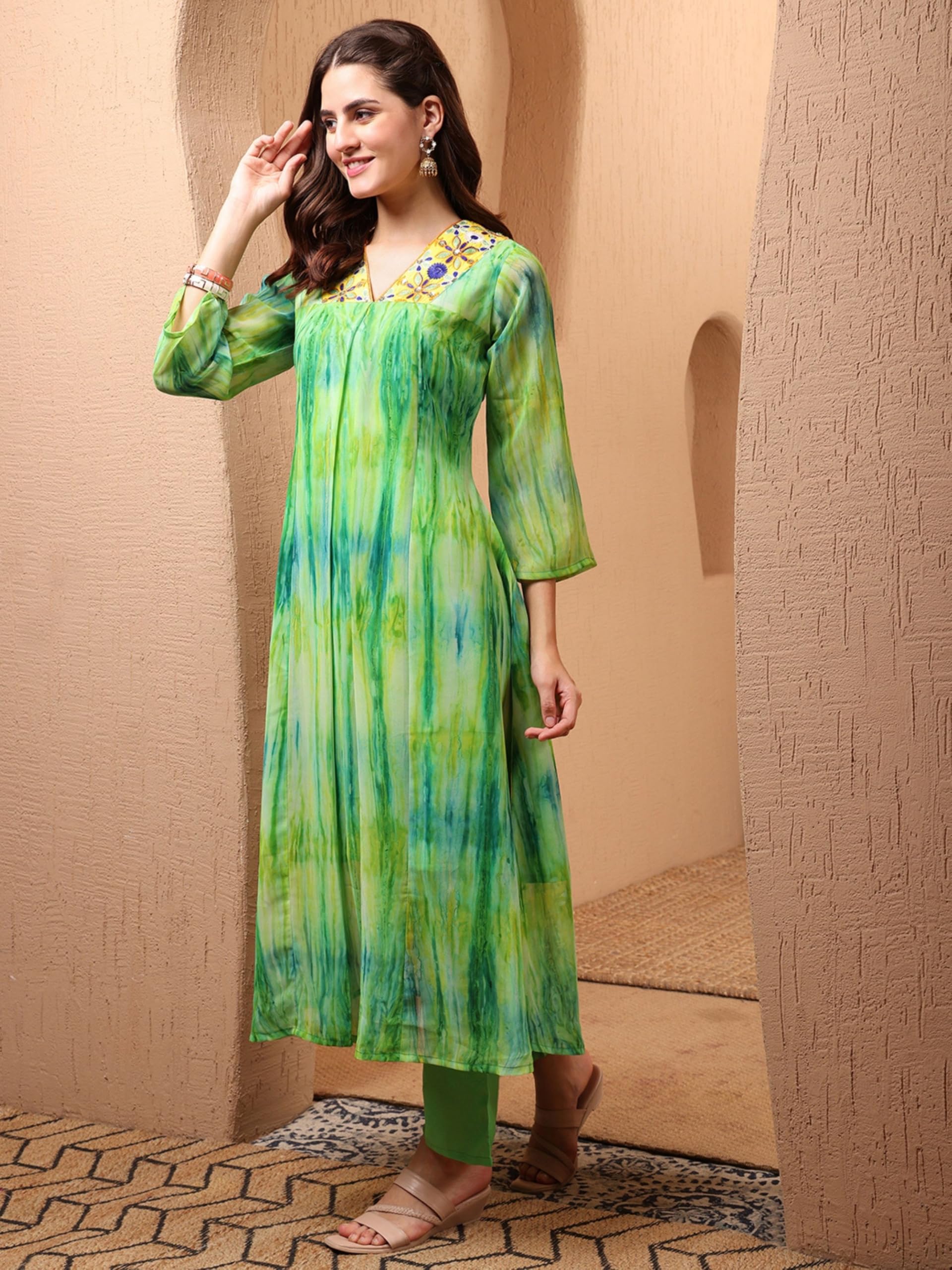 Georgette Kurta - Green Ombre Tie-Dye - Image 4