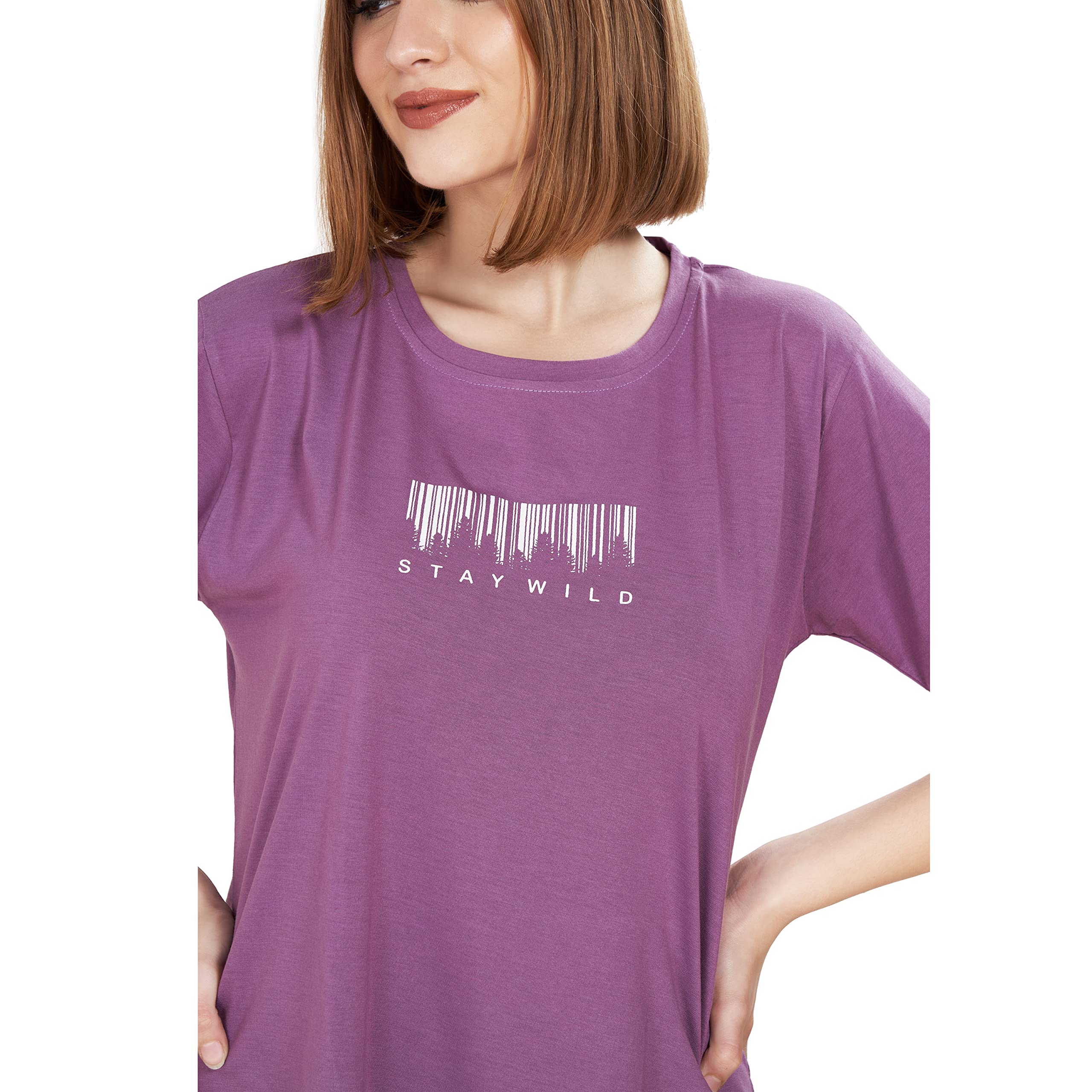 WEET Cotton Women's Printed T-Shirt - Purple - Image 3