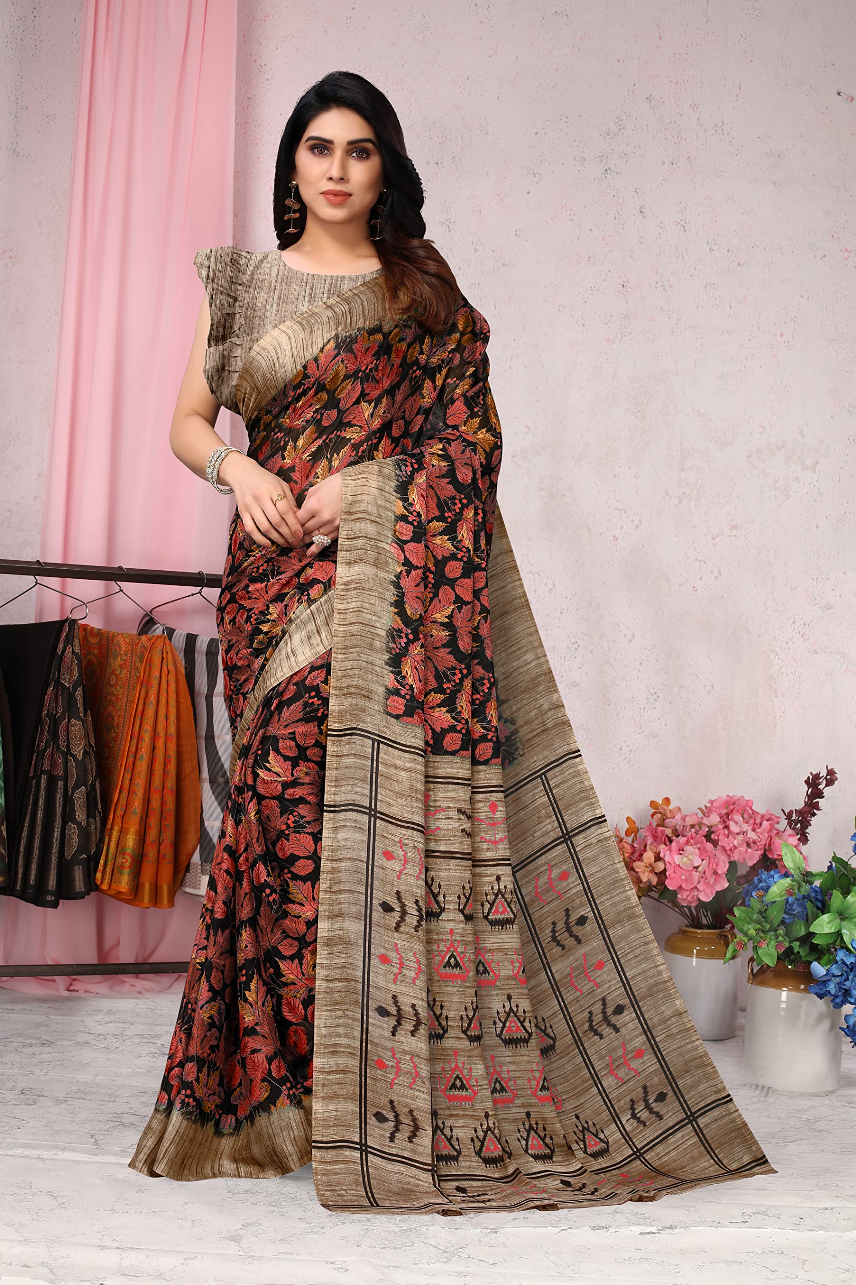 MIRCHI FASHION Black Red Chiffon Saree for Women - Image 2