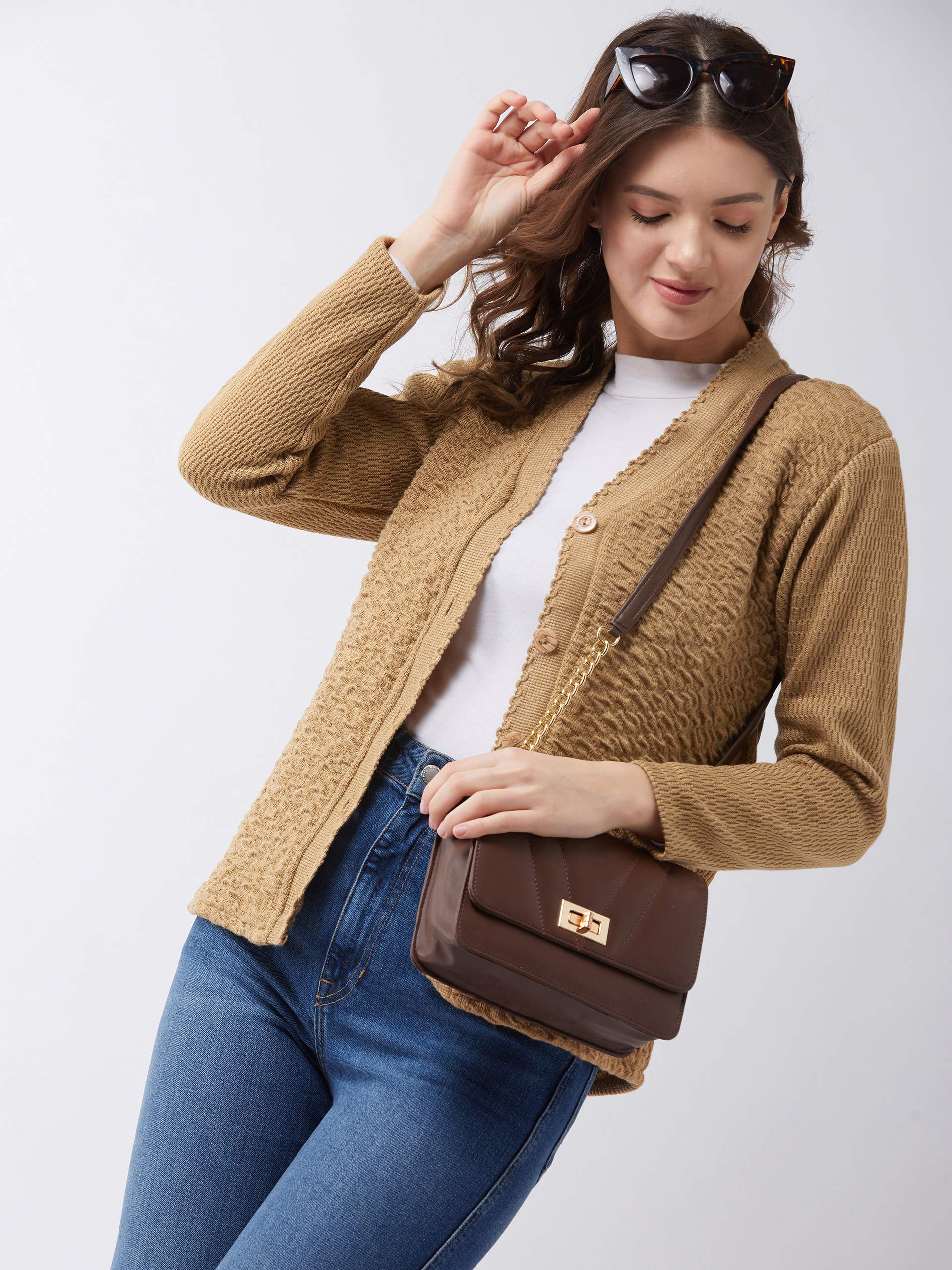 Pivl Women's Camel V-Neck Cardigan - Image 3