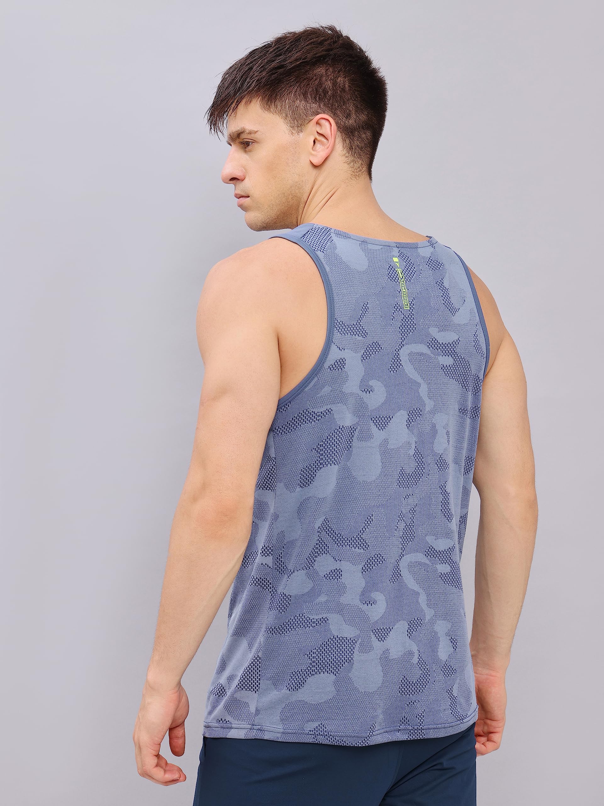 TECHNOSPORT Mens Crew Neck Gym Vest - Lt Navy - Image 2