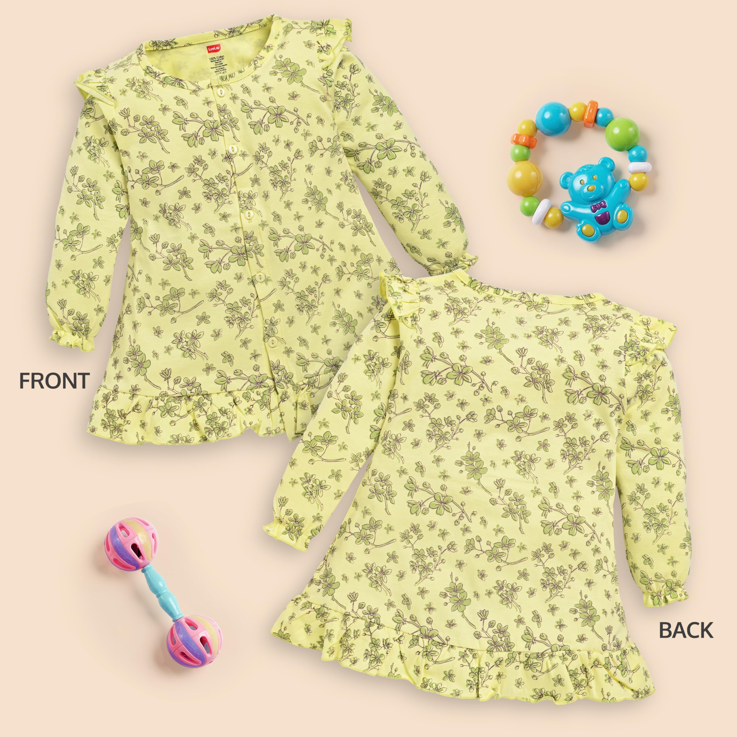 LuvLap Girl's Floral Cotton A-Line Frock - Image 3