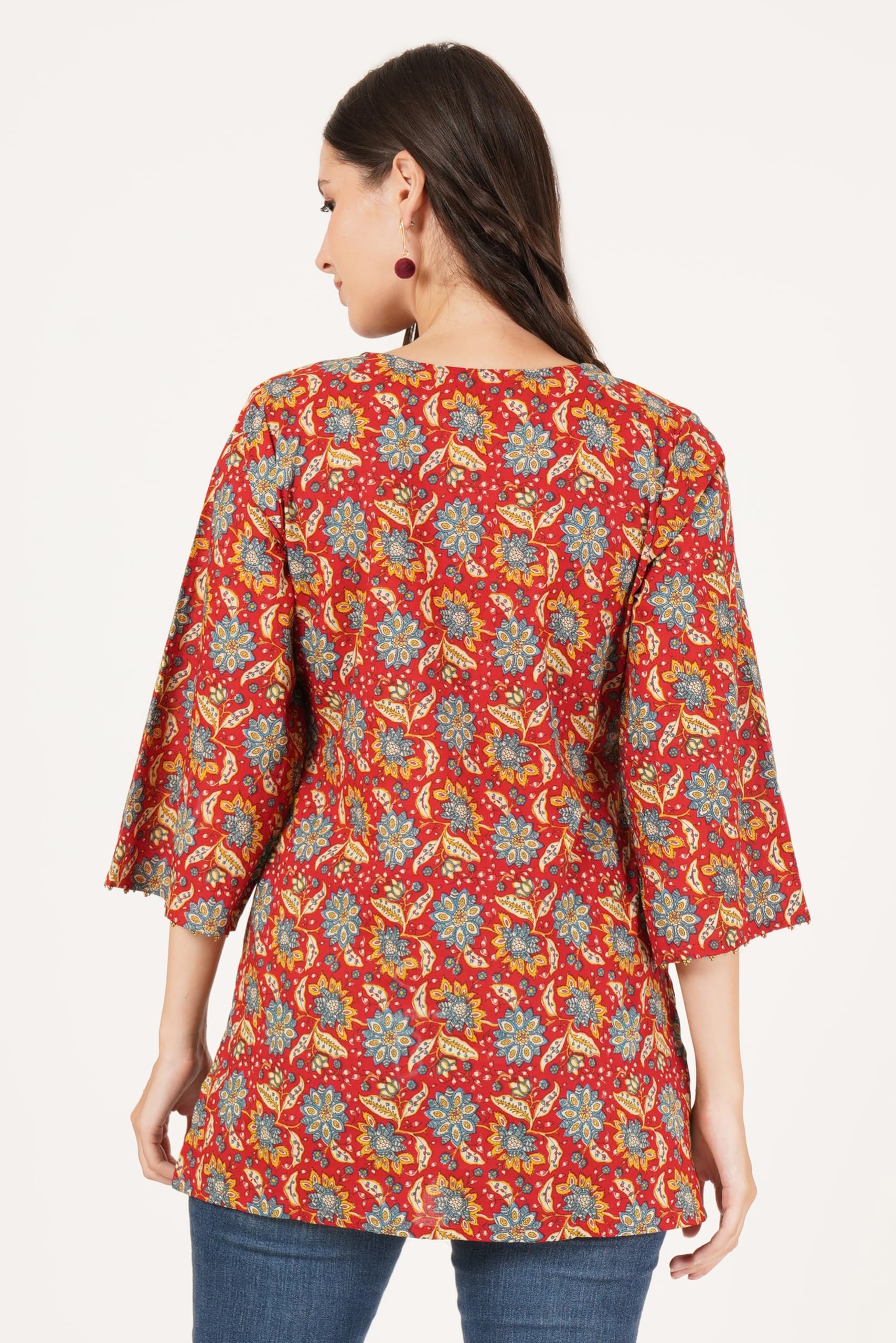 COTLAND Jaipuri Floral Printed Kurti for Women - Floral Flame - Image 4