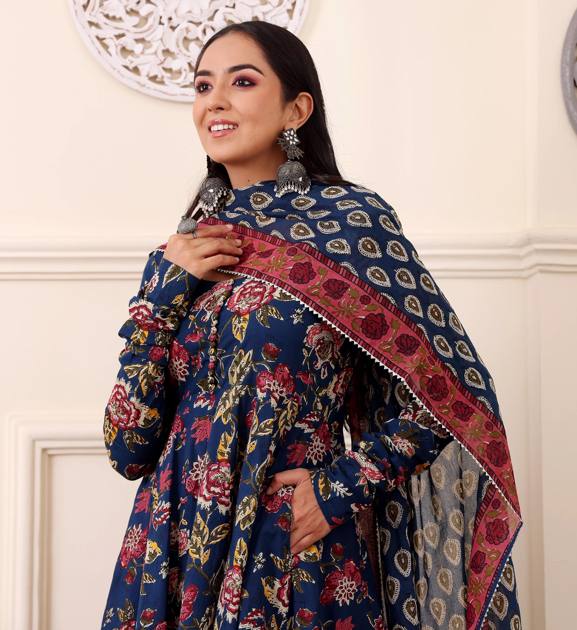 KLOSIA Women Printed Anarkali Kurta - Blue - Image 2