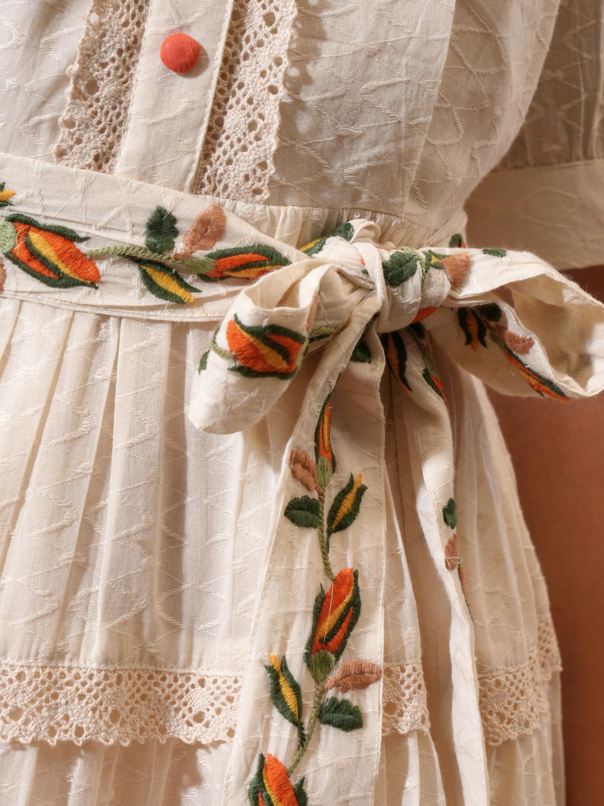 Vishudh Women's Off White & Yellow Cotton Tiered Dress - Image 5