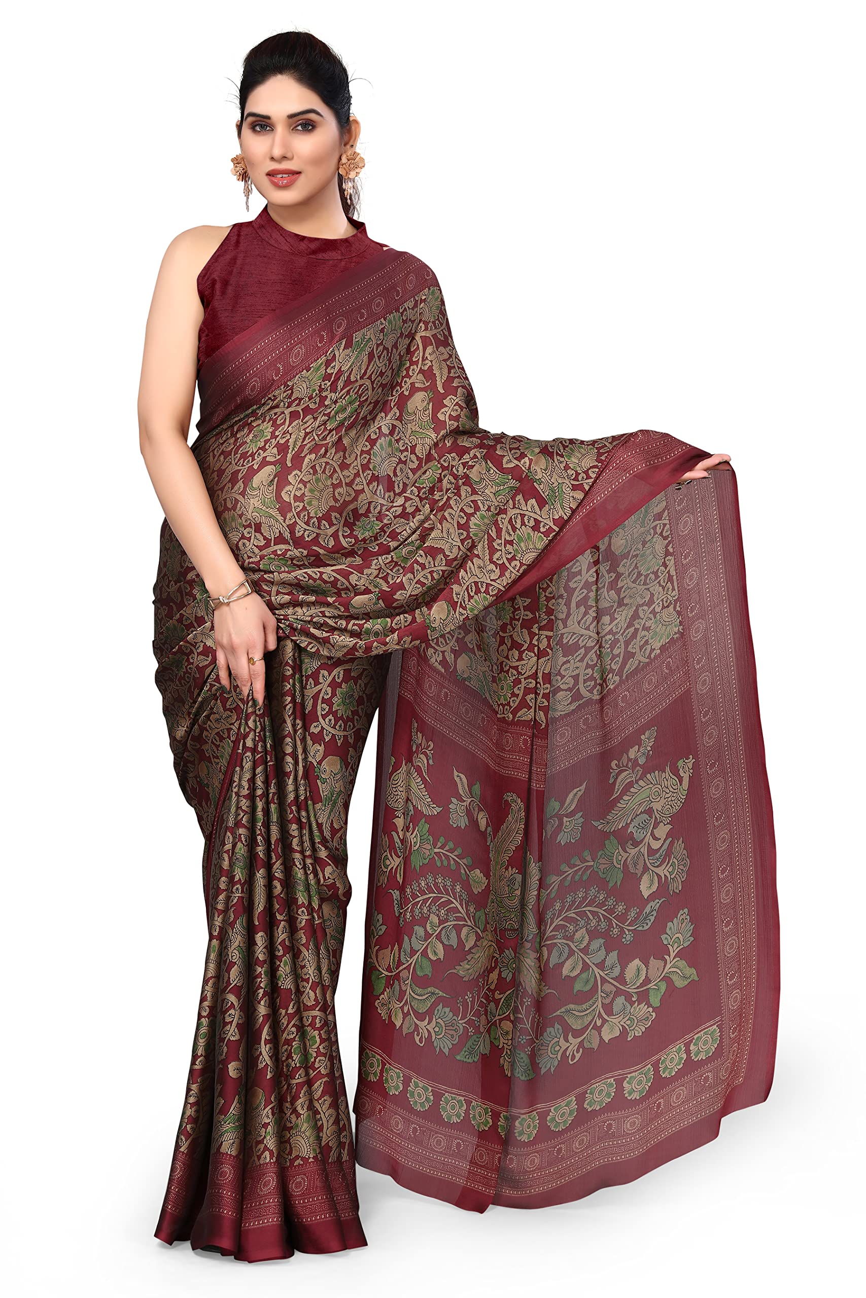 MIRCHI FASHION Chiffon Georgette Kalmkari Saree for Women