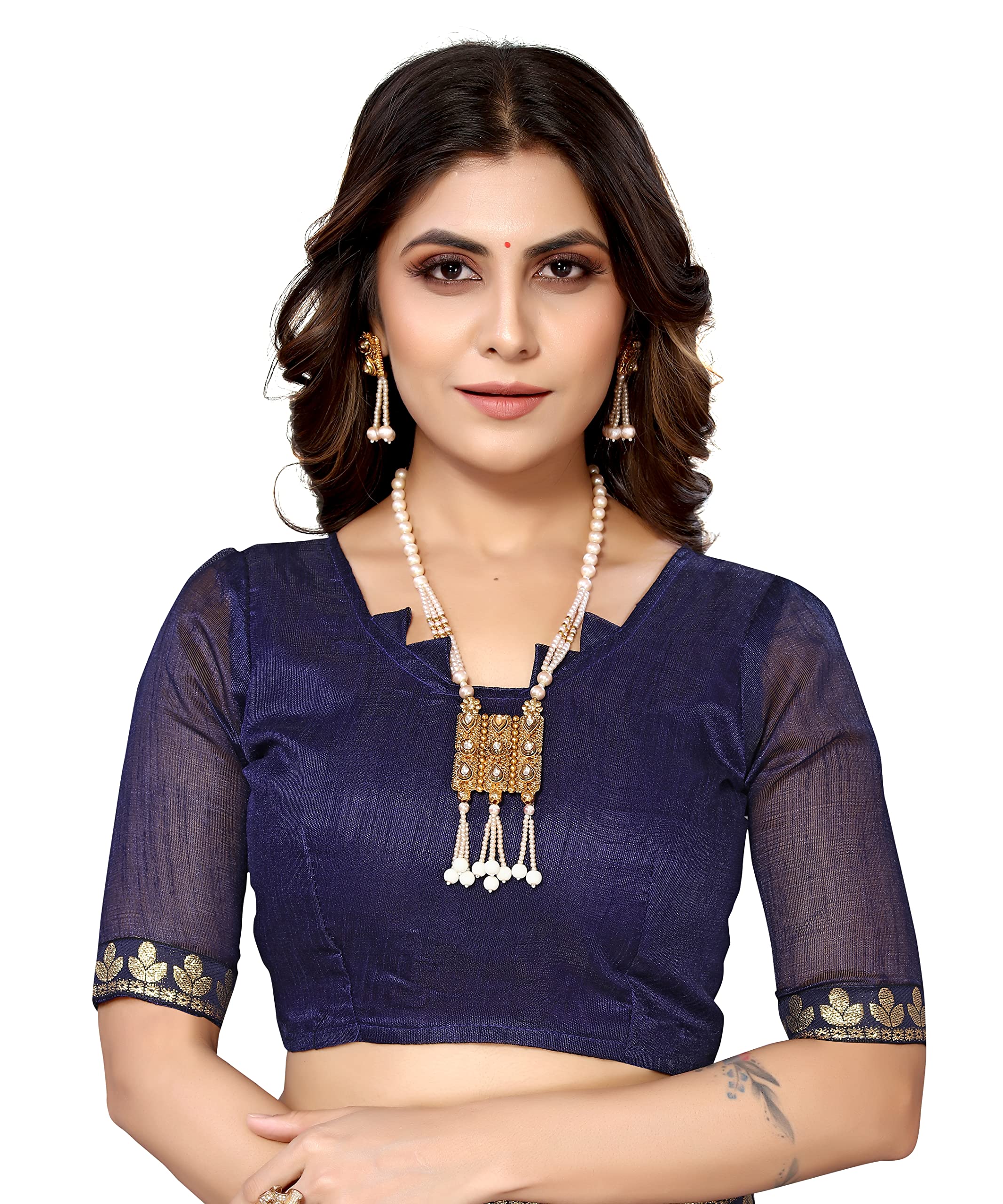 Yashika Women's Lycra Blend Saree - Navy - Image 5