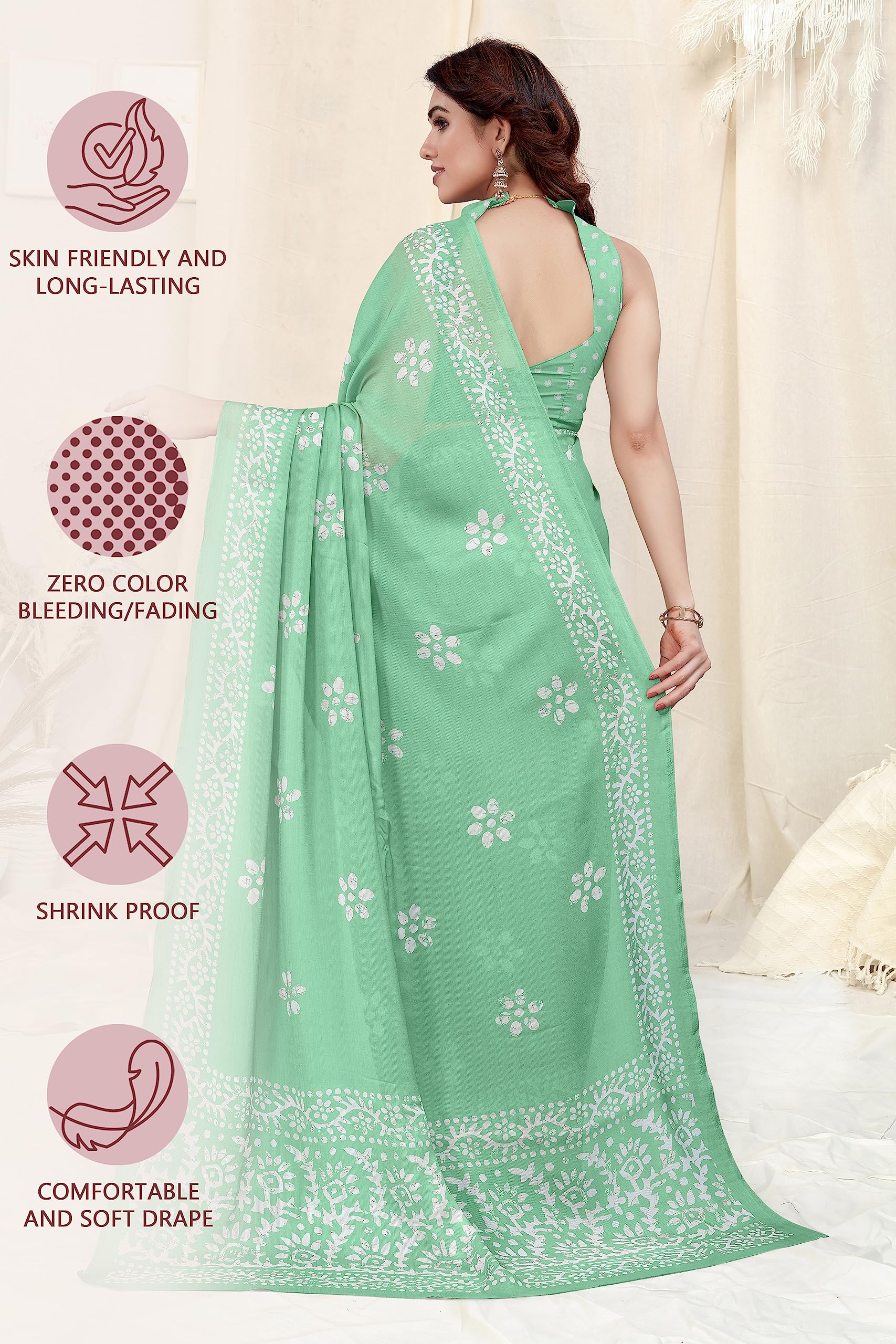 Pista Green Chiffon Georgette Saree - Image 3