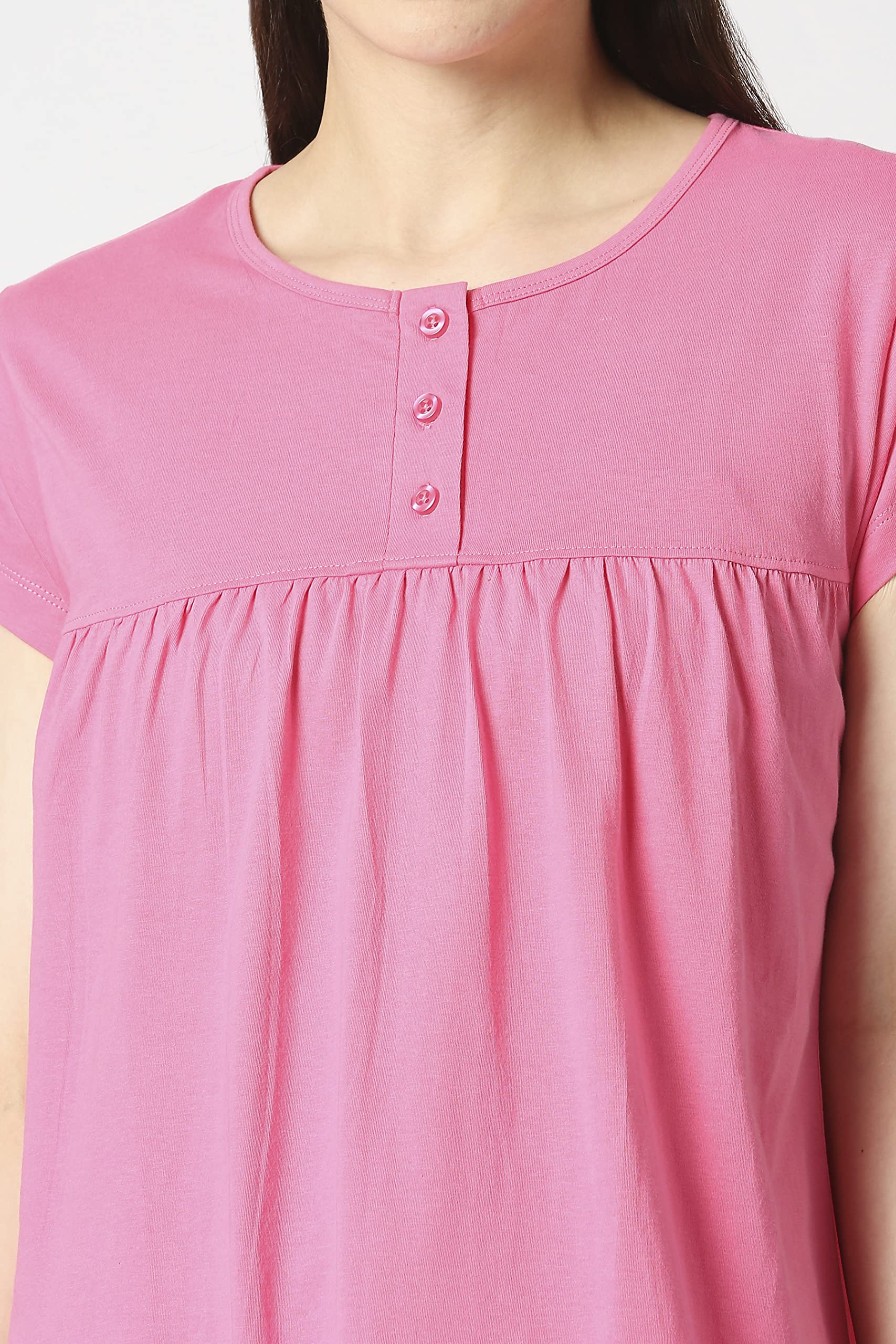 Zebu Women's Half Sleeve Round Neck Night Dress - Pink - Image 5