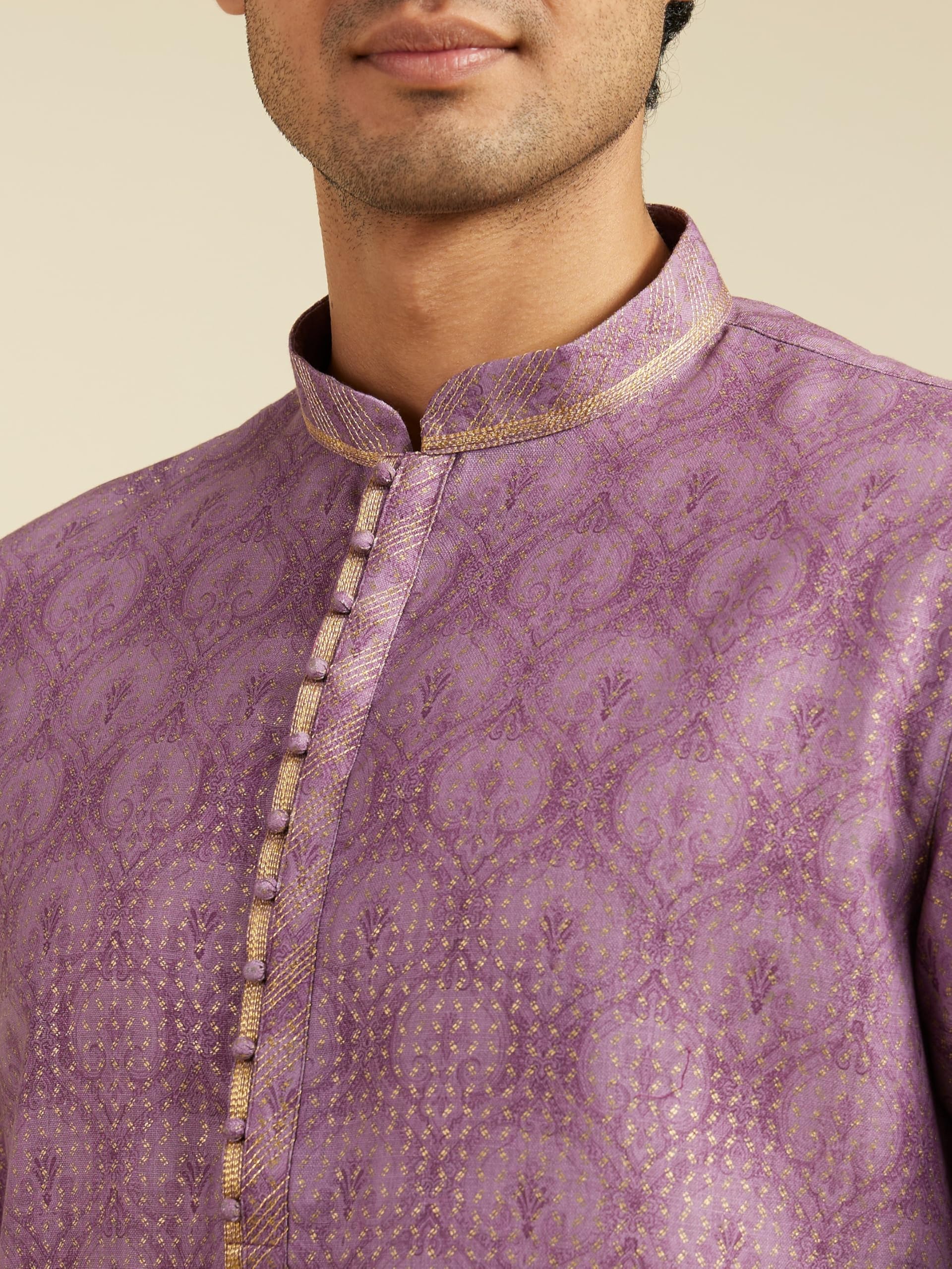 DIWAS Men Cotton Blend Printed Kurta - Purple - Image 3