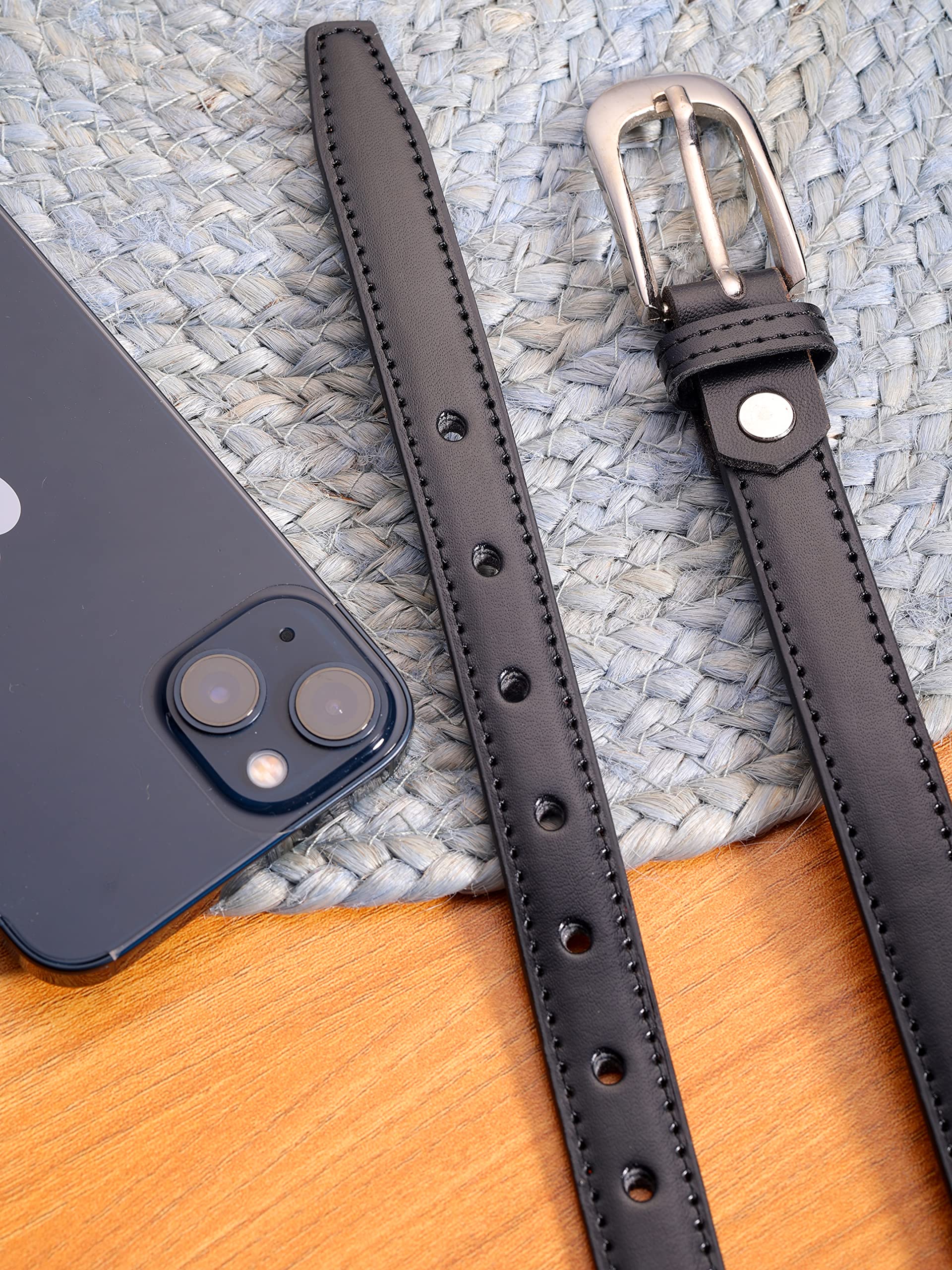 ZEVORA Women Leather Formal Belt - Black - Image 3