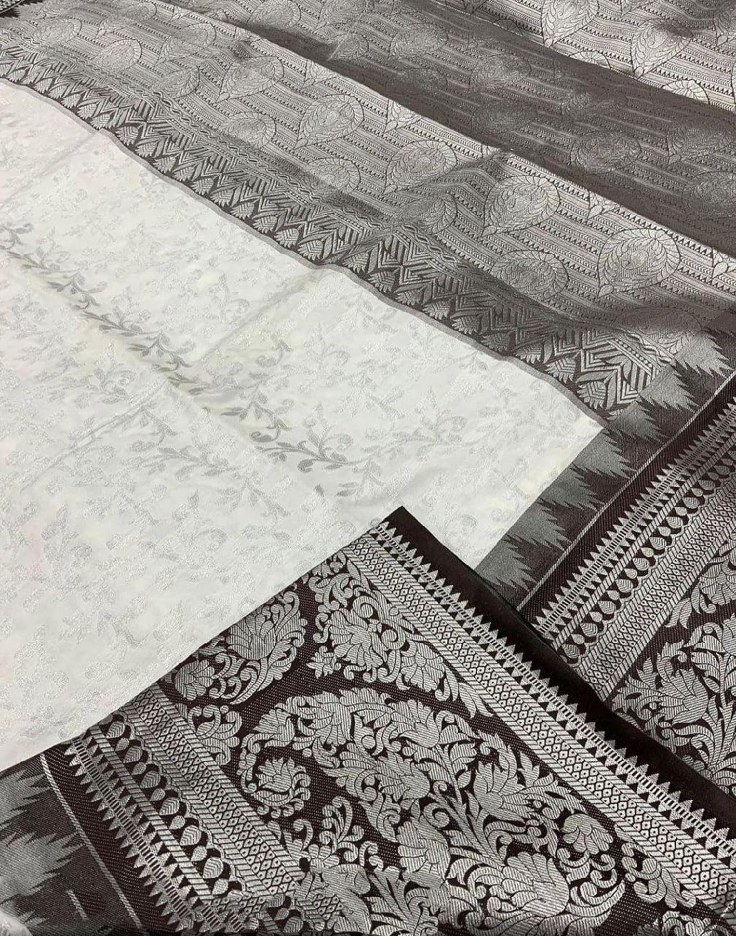 SIRIL Banarasi Silk Saree for Women - White & Black - Image 4