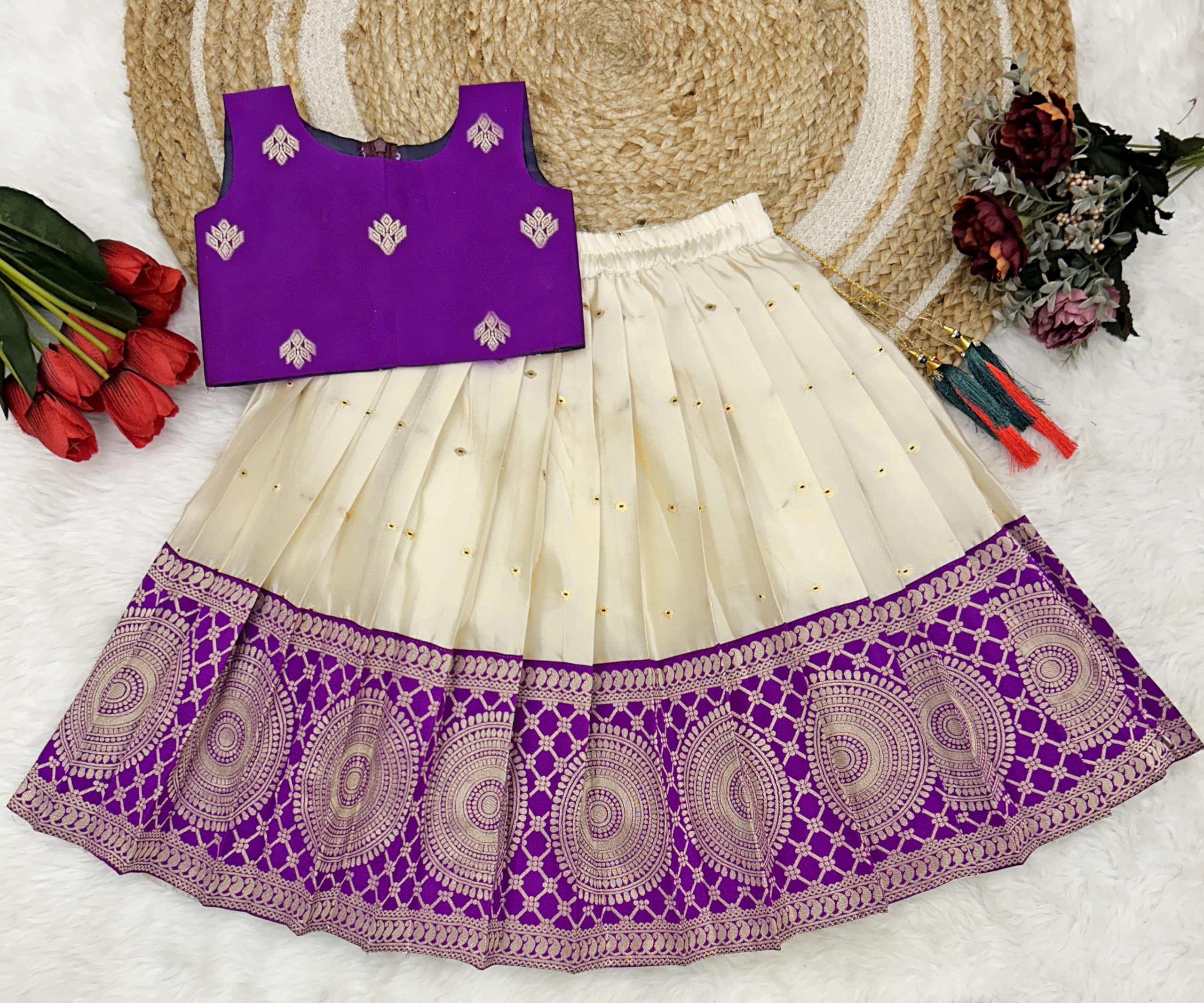 FELIZ Baby Girls Pattu Pavadai Lehenga Choli - Image 2