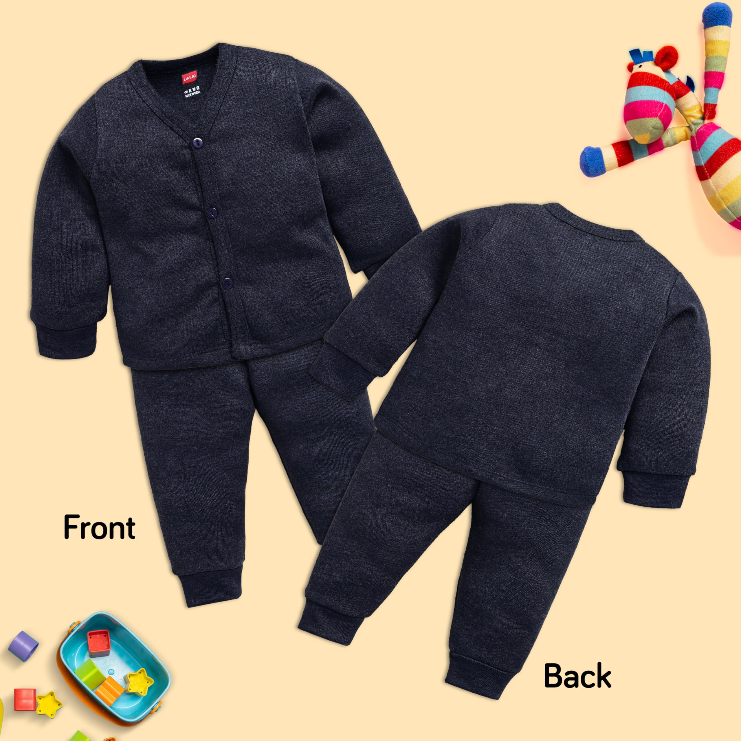 LuvLap Boys & Girls Thermal Sets - Charcoal Melange - Image 2