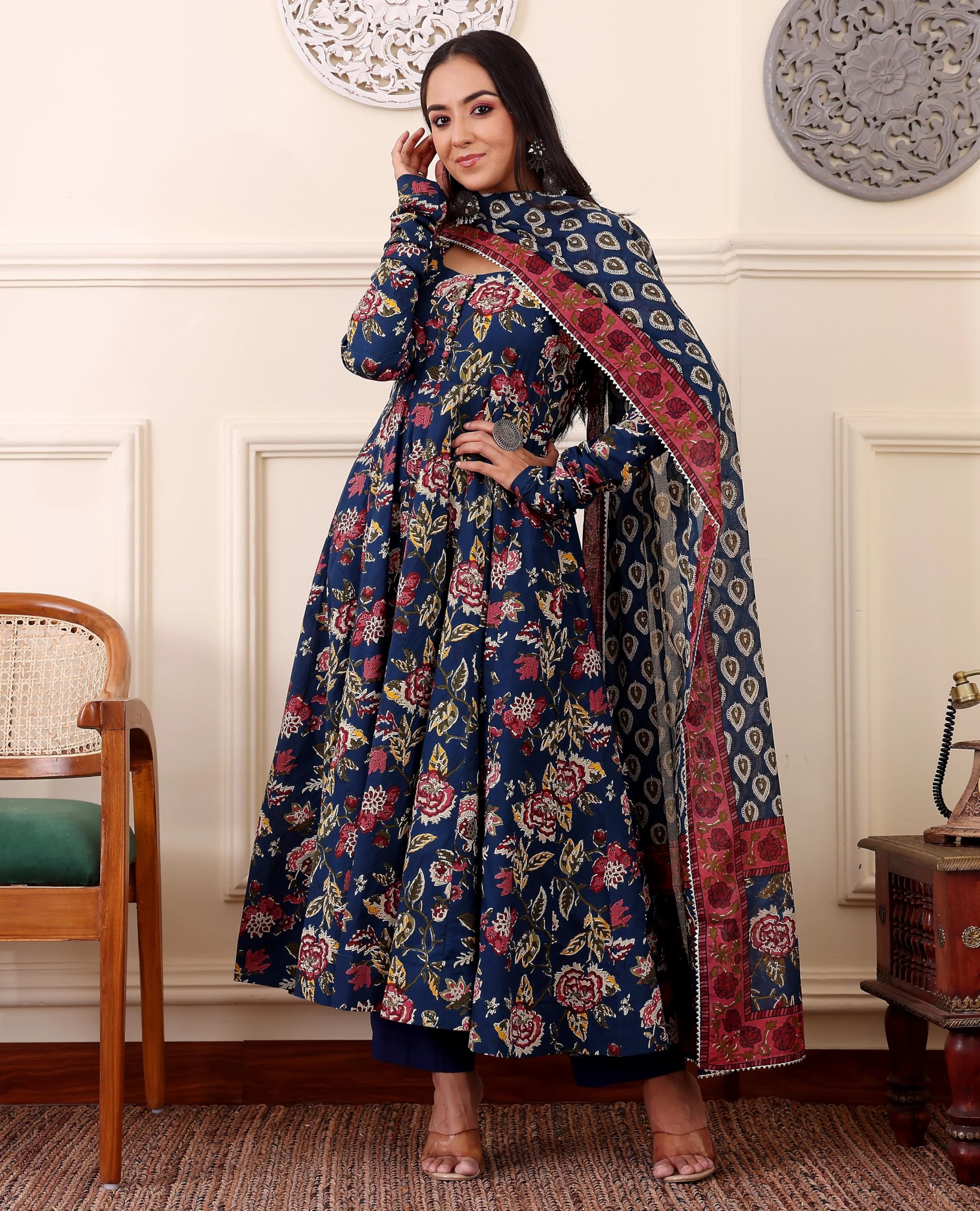 KLOSIA Women Printed Anarkali Kurta - Blue - Image 4