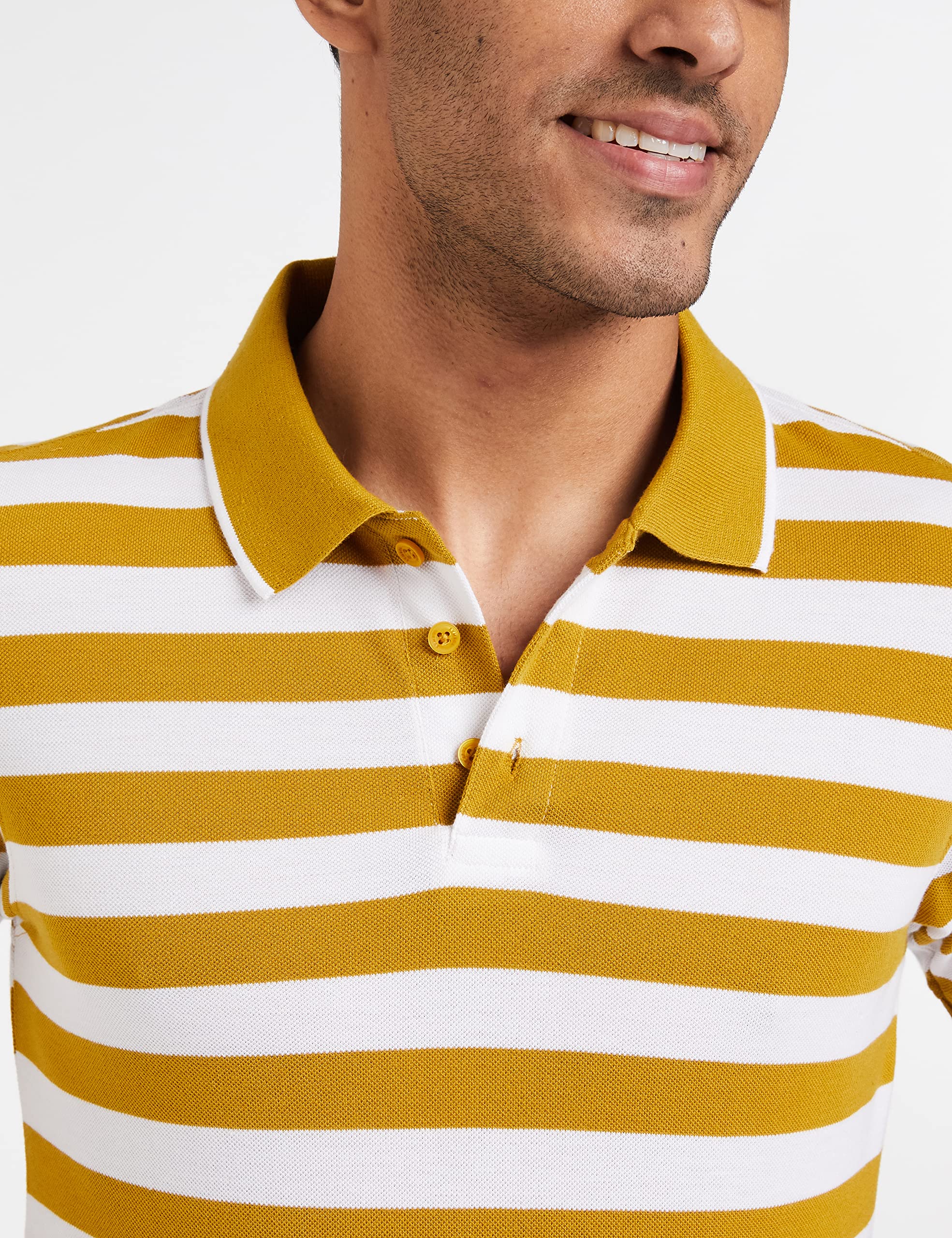 Amazon Men Striped Polo - Mineral Yellow White - Image 4