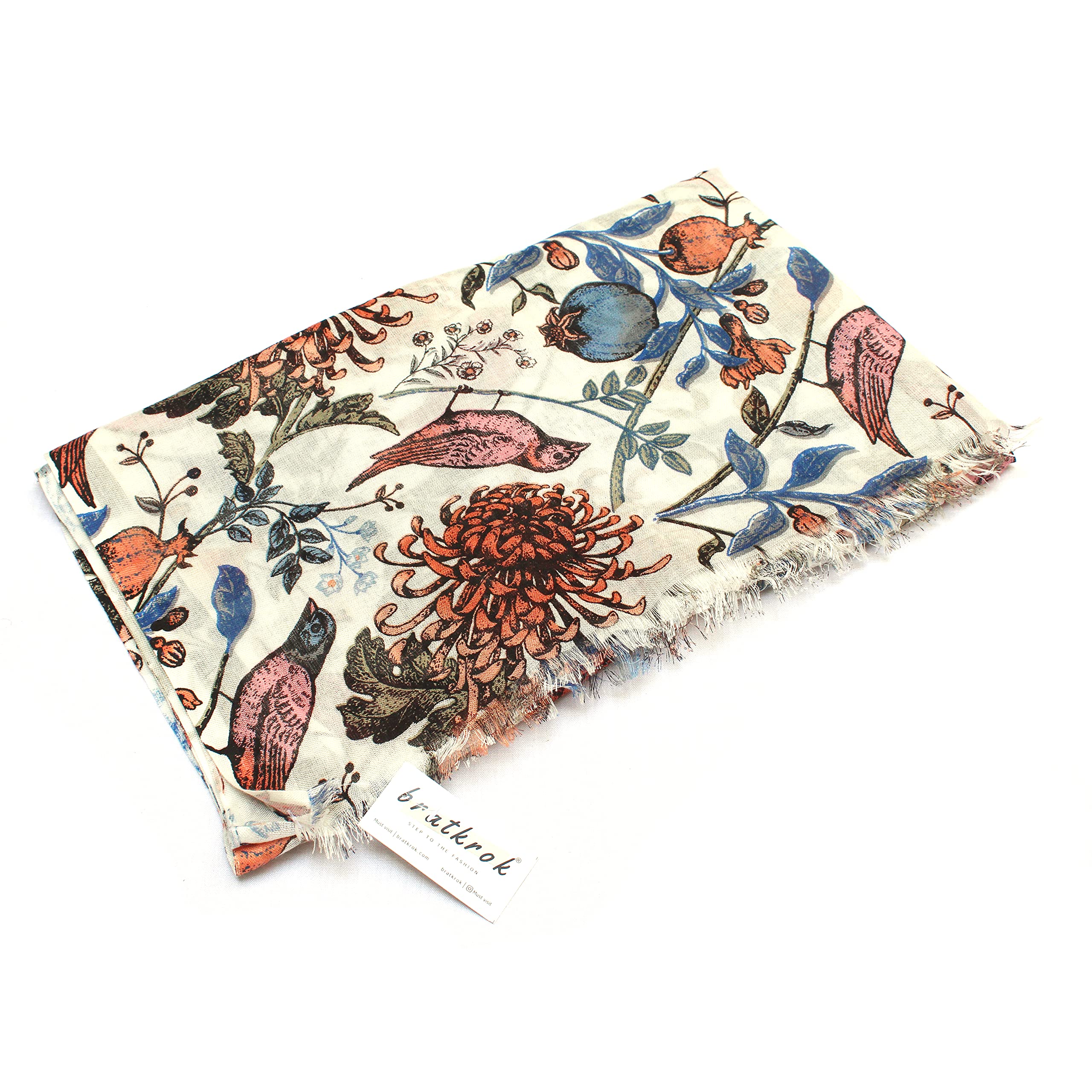 bratkrok Women's Floral Printed Rayon Scarf - White - Image 4