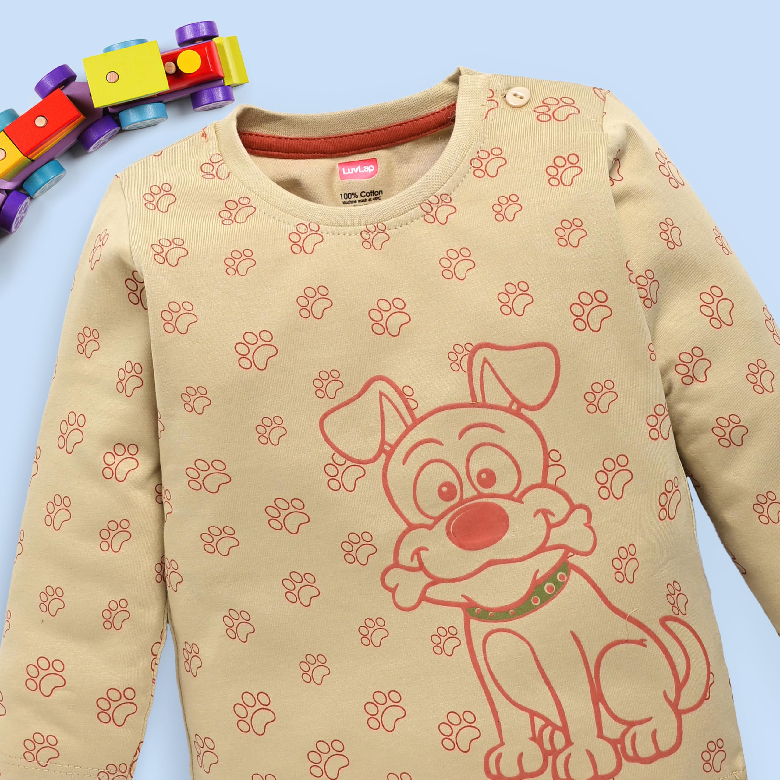 LuvLap Baby Boys Cotton T-Shirt & Pyjama Sets - Beige, Red - Image 5