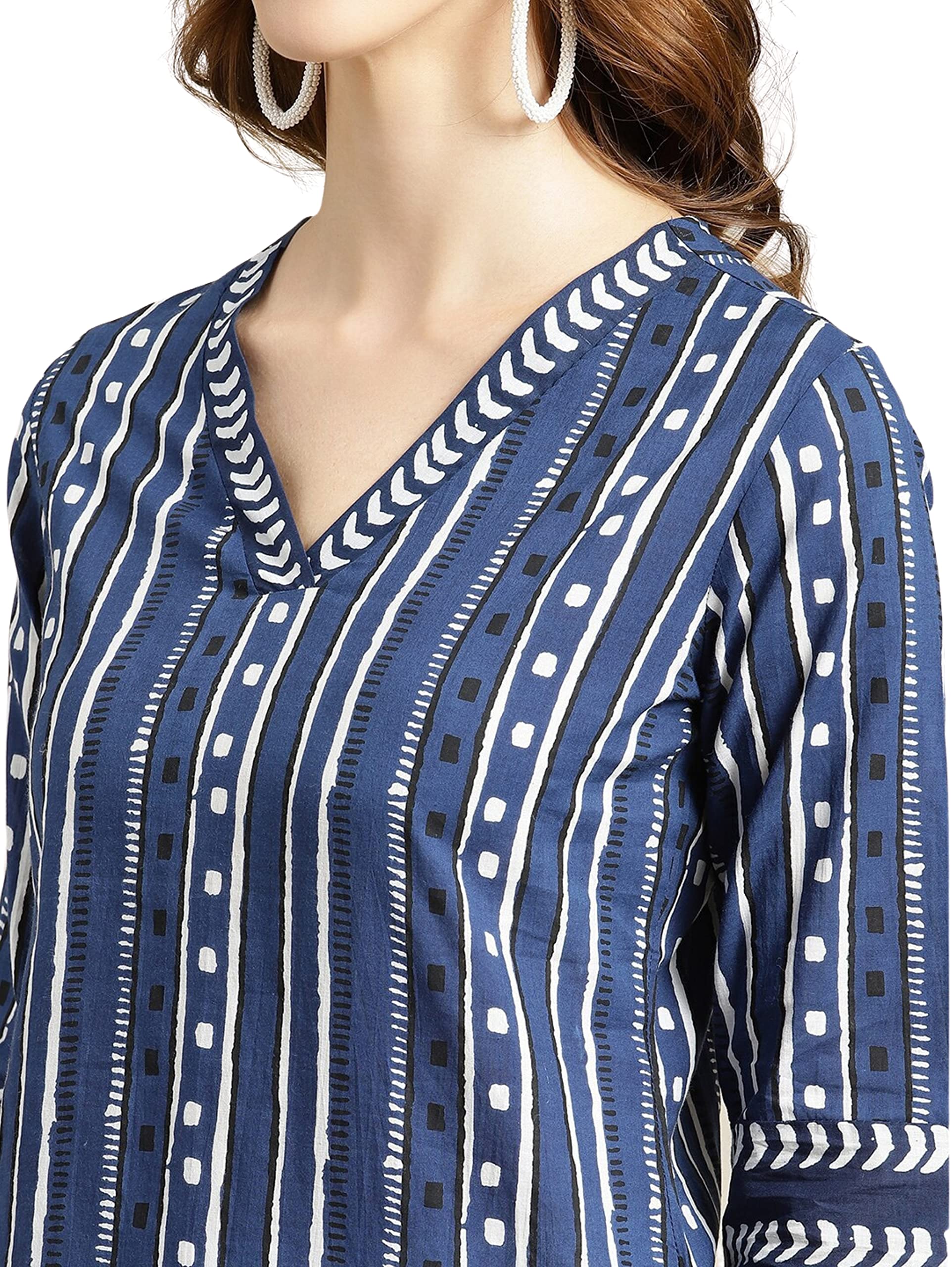 Blue Cotton Printed Straight Kurti for Women - Image 5