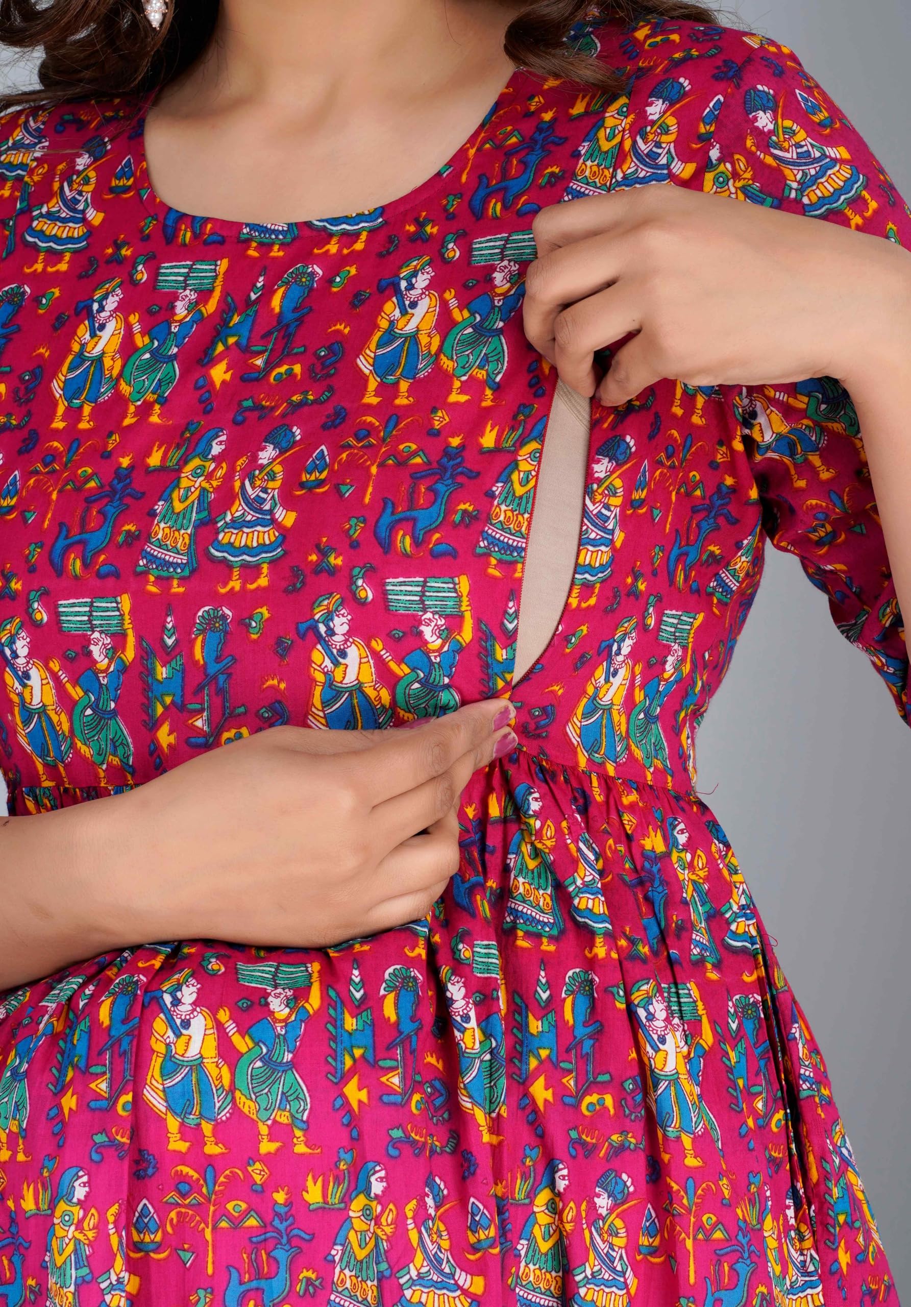 Jikonet Maternity Kurti with Nursing Access - Pink - Image 2