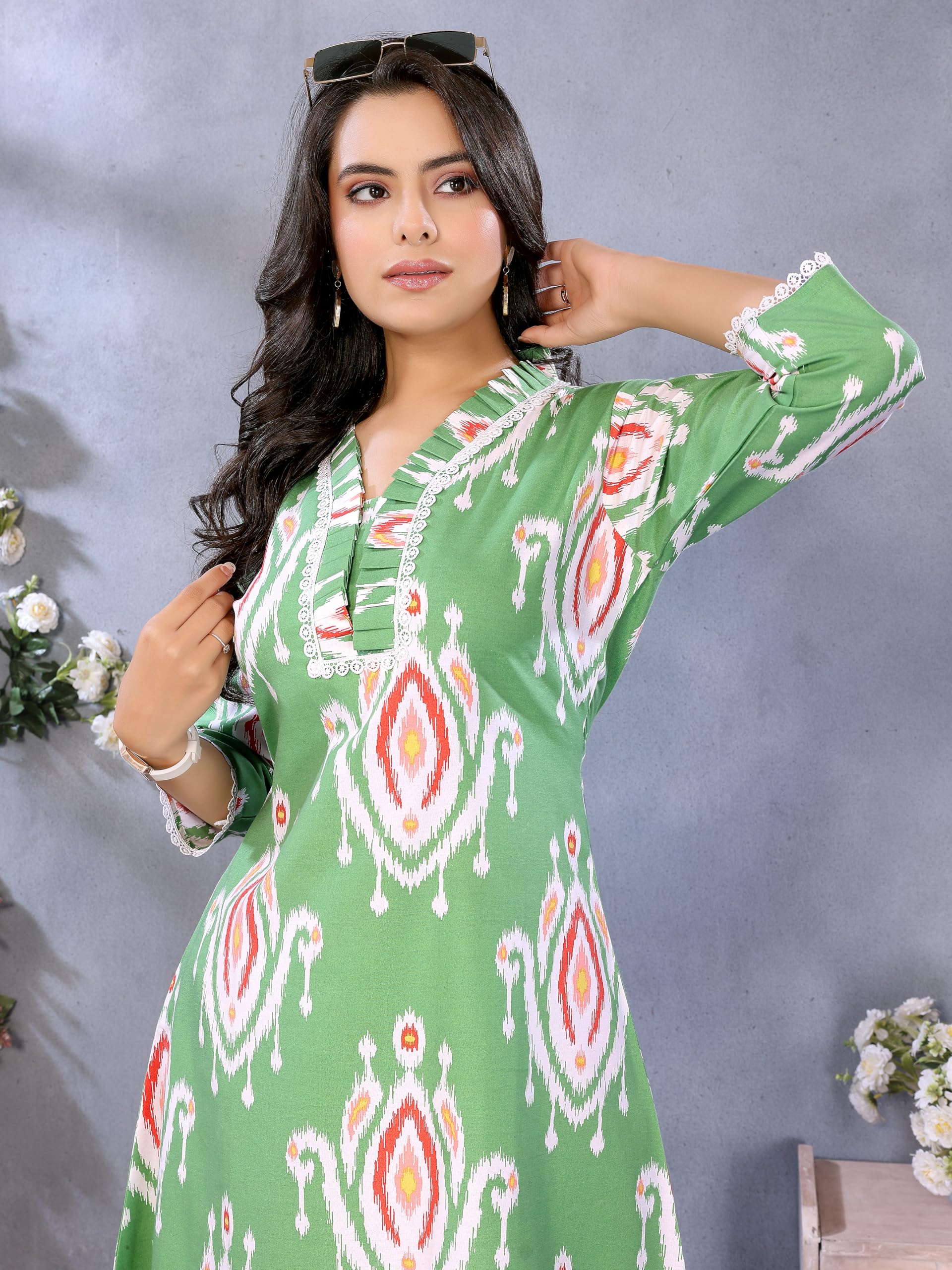 Bee Pee Ikat Kurta Cord Sets for Women - Fishtail Green - Image 5