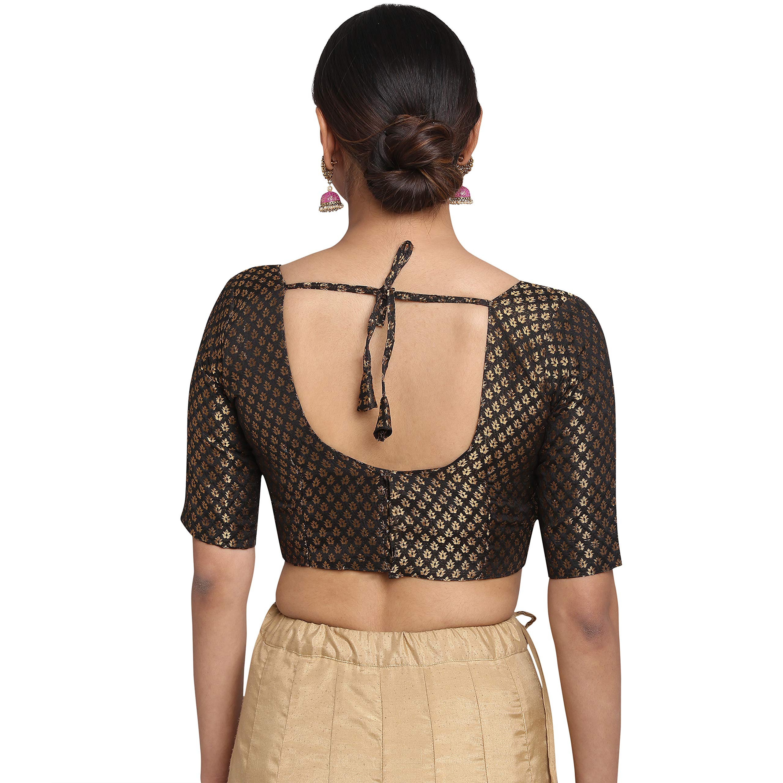 OOMPH Women Art Silk Saree Blouse - Soot Black - Image 3