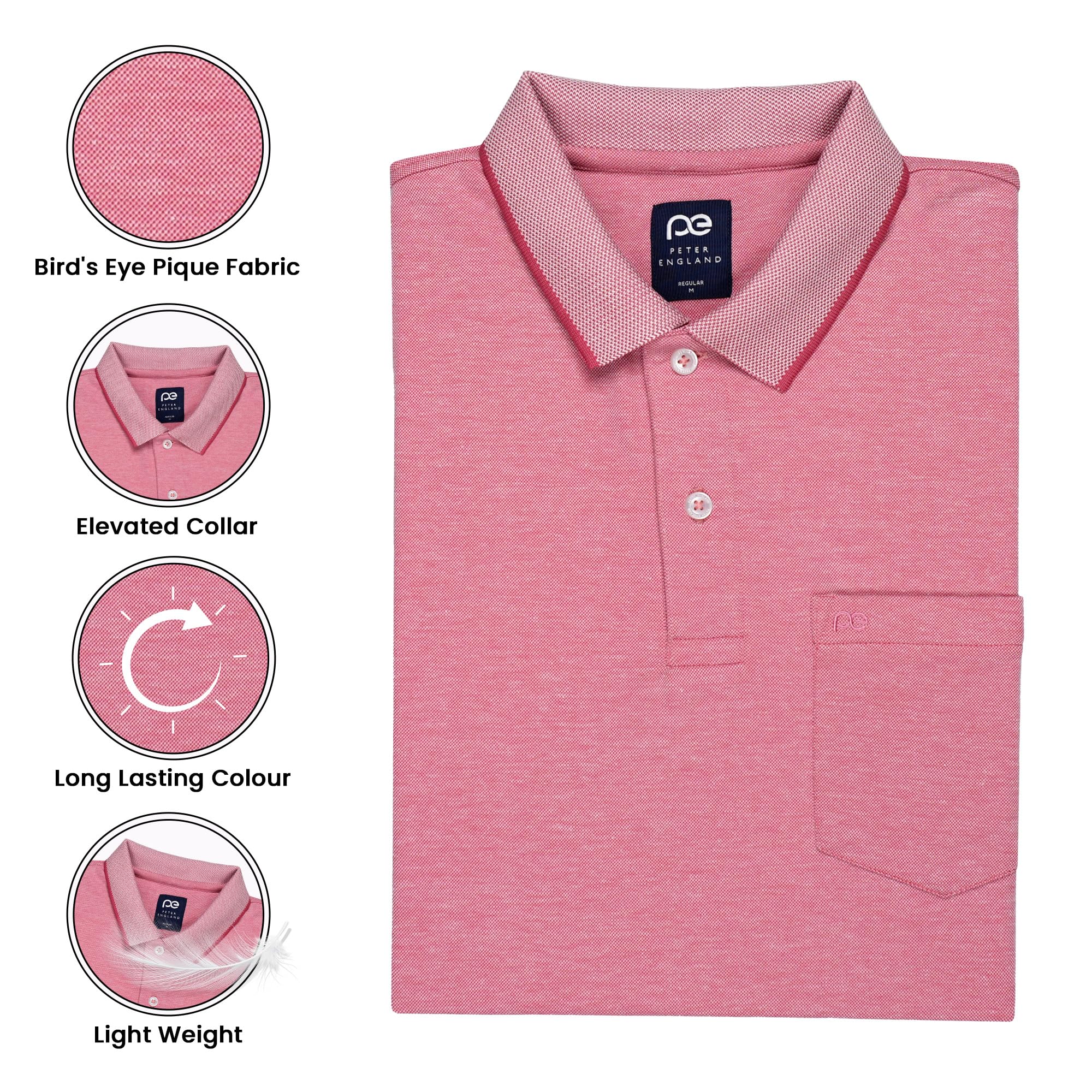 Peter England Pink Polo T-Shirt - Image 3