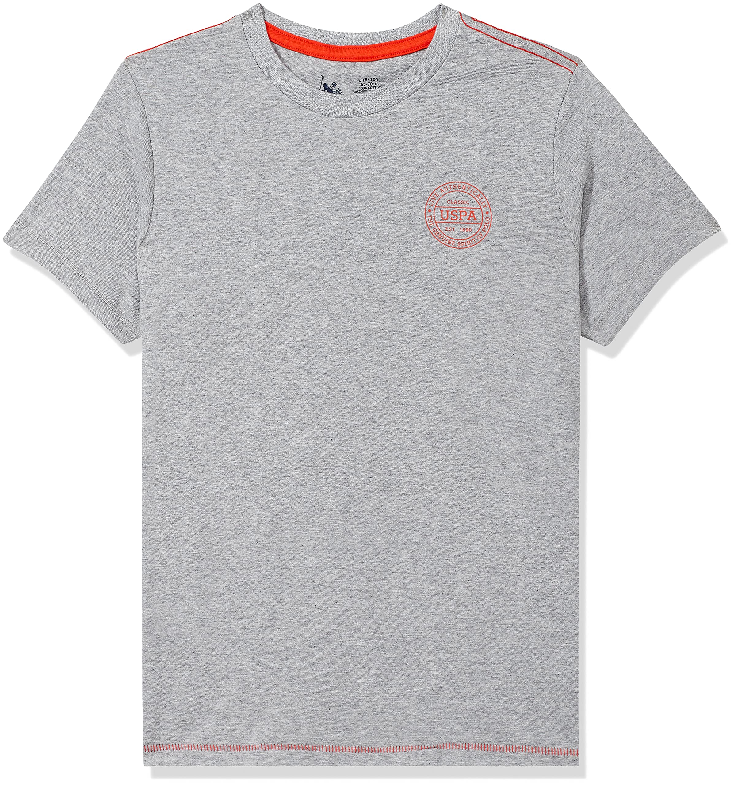 U. S. POLO ASSN Boy's Ribbed Neck Cotton T-Shirt - Grey