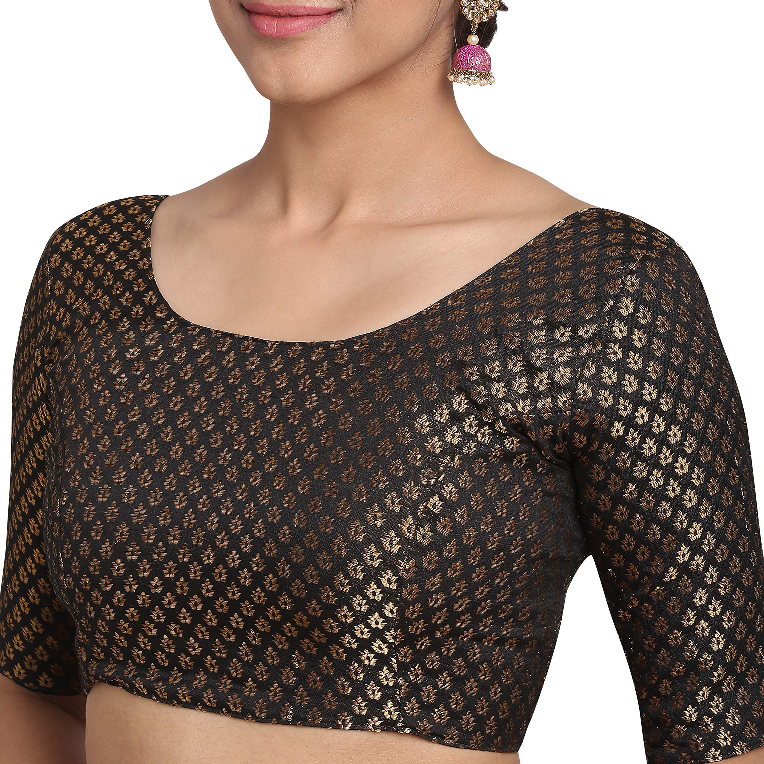 OOMPH Women Art Silk Saree Blouse - Soot Black - Image 4