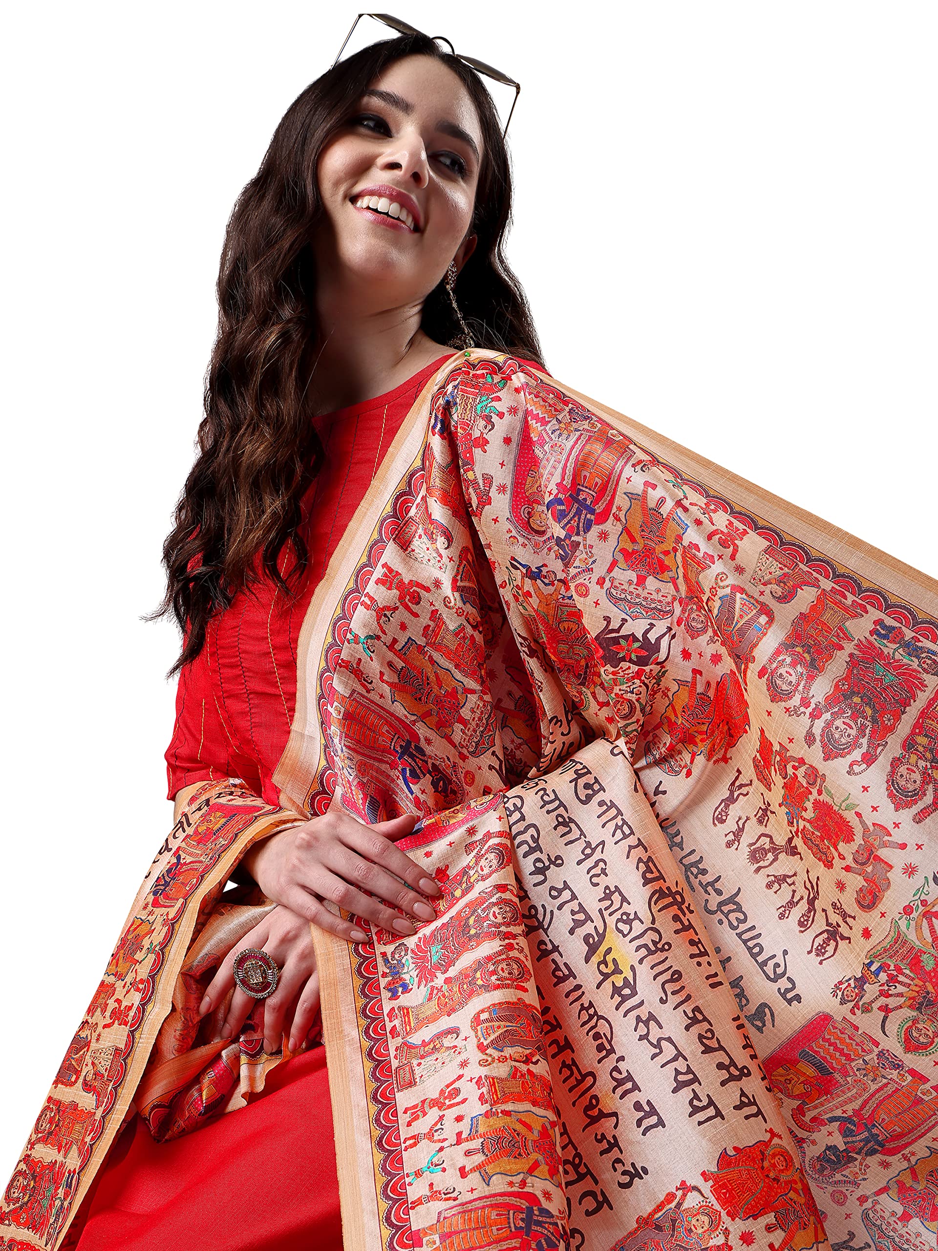 Red Cotton Kurta Pant Dupatta Set for Women - Image 3