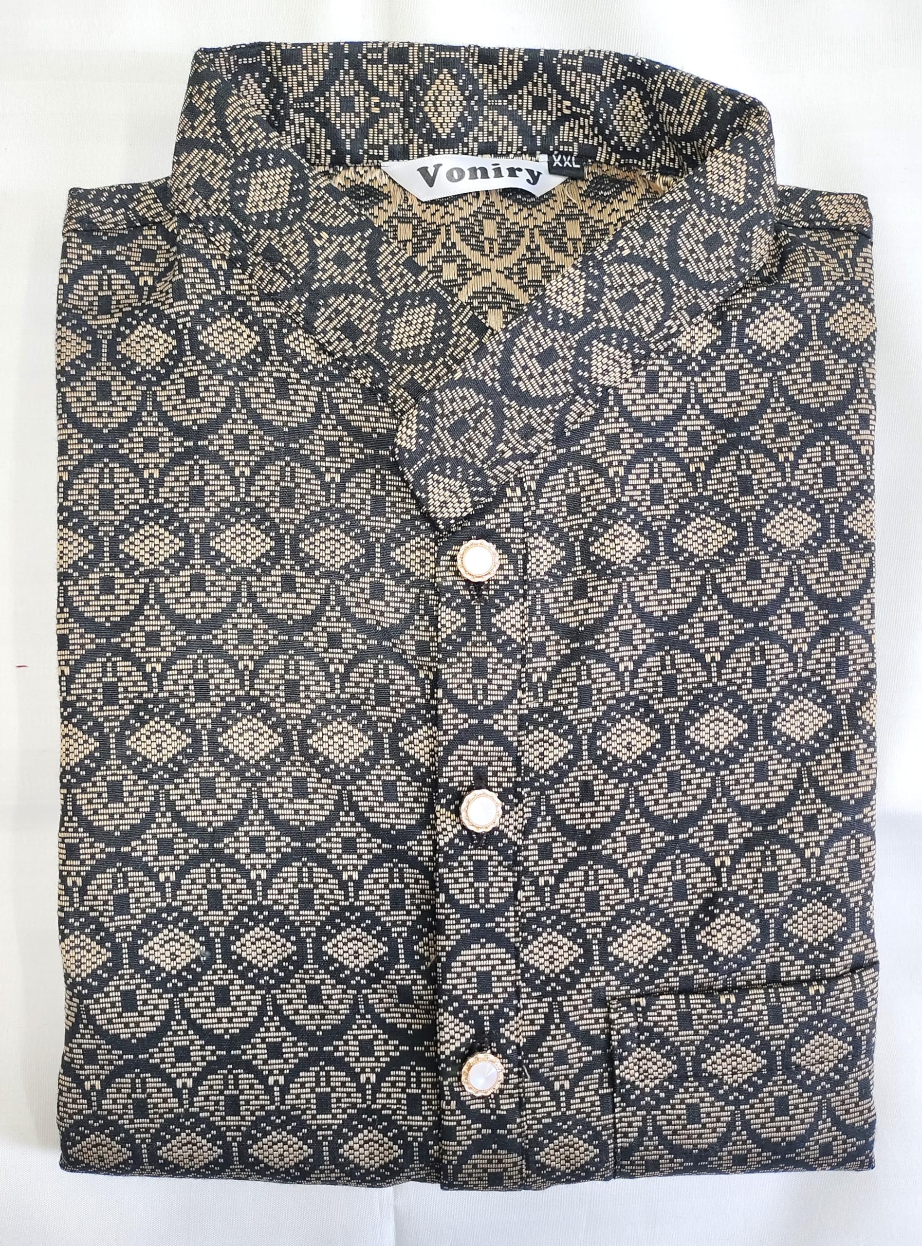 Voniry Black Silk Cotton Kurta Pyjama Set for Men - Image 2