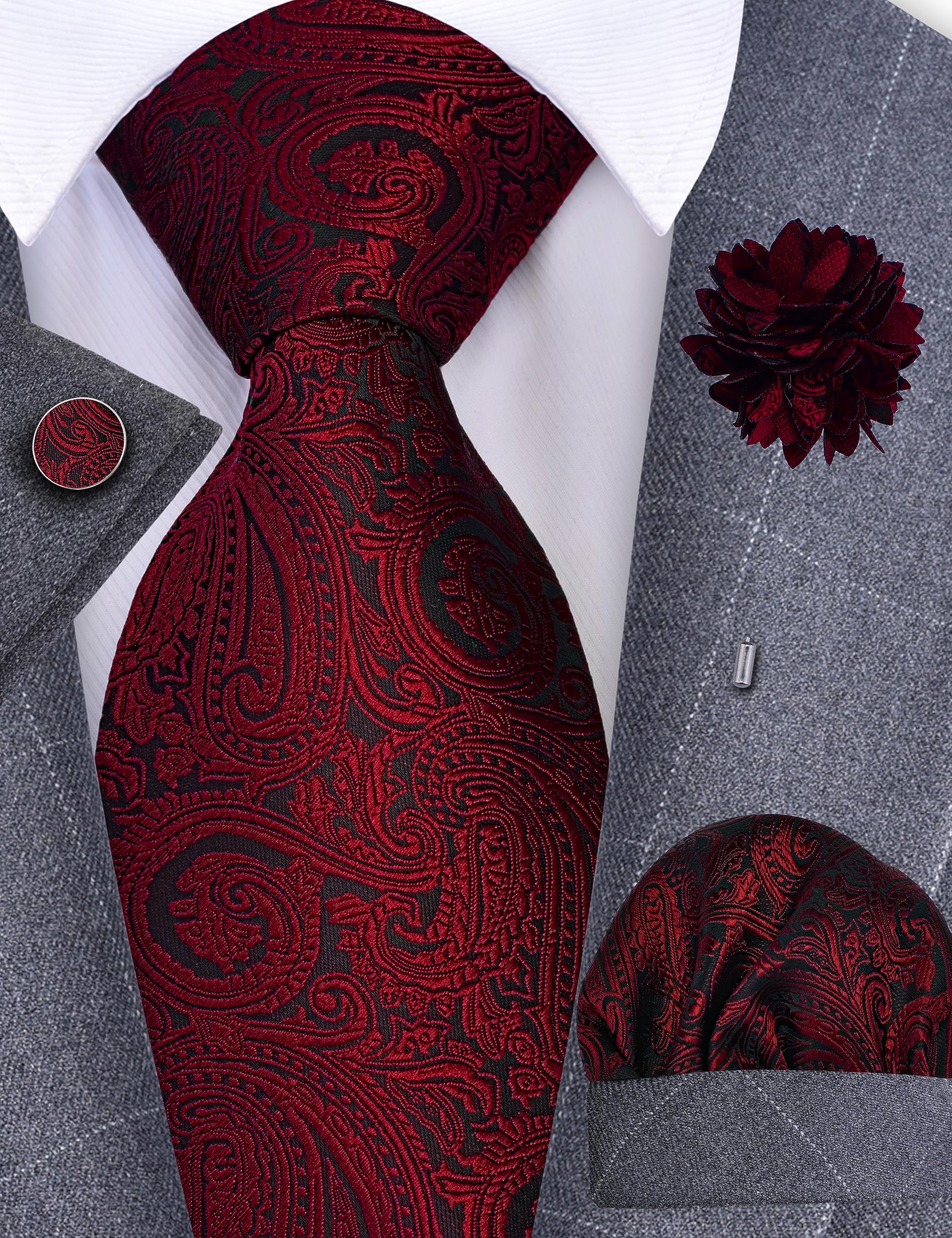 GUSLESON Mens Red Tie Set - Image 2