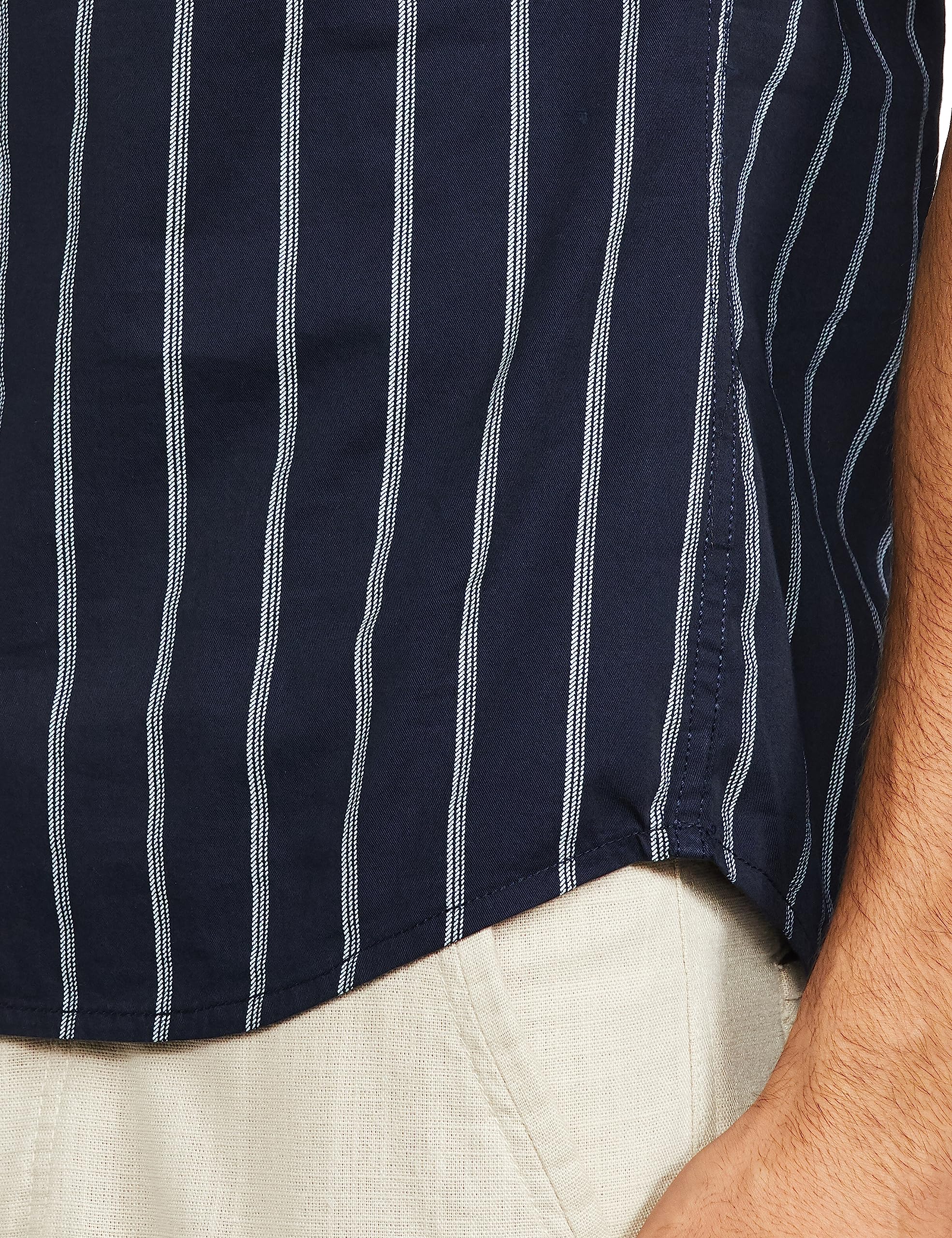 Amazon Men's Cotton Striped Casual Shirt - Navy - Image 4